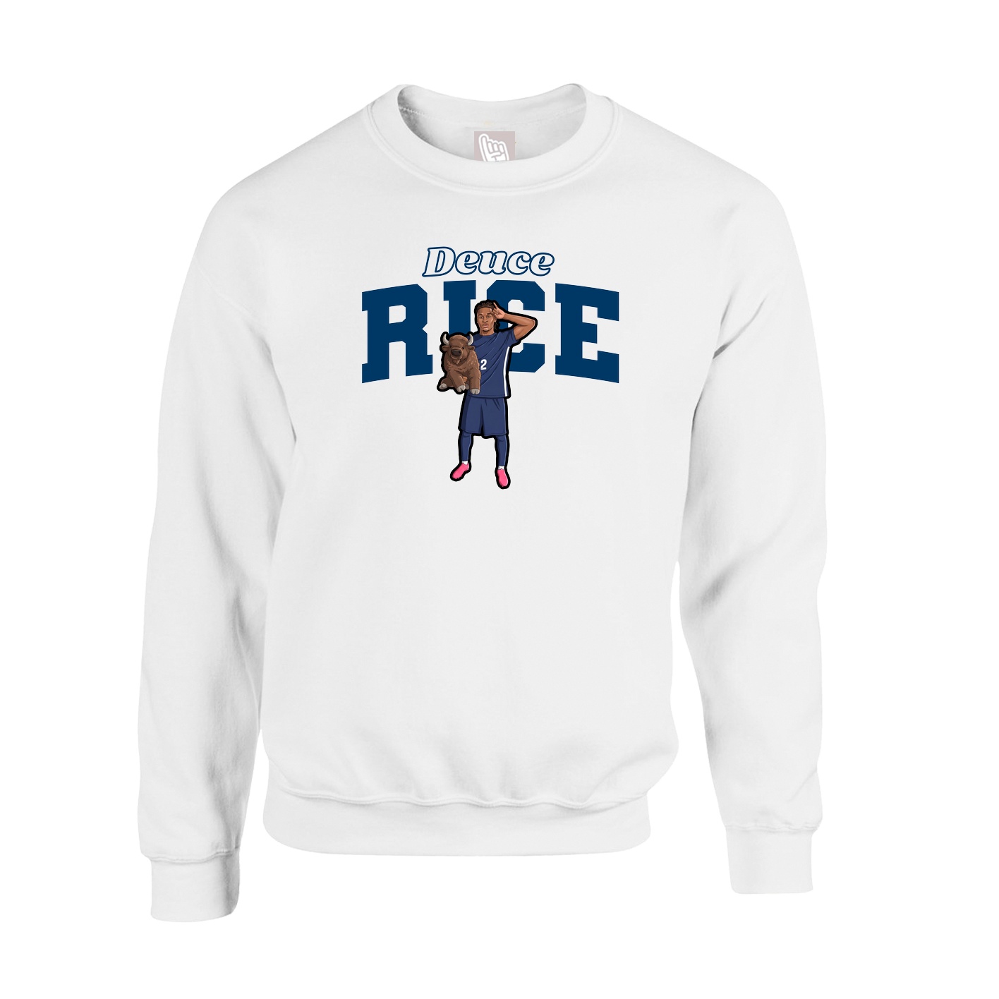 Fleece Crew — Name Arch in White