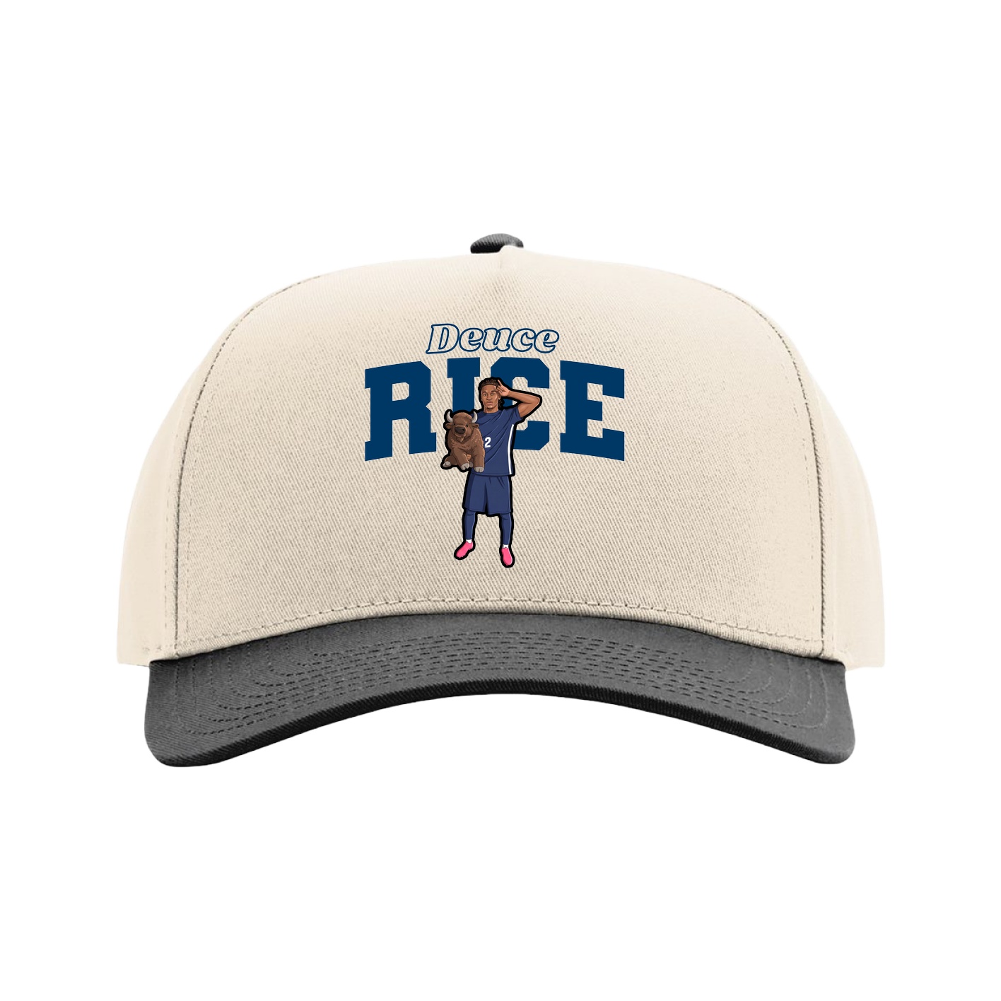 Full Fabric Five-Panel Champ Cap — Name Arch in Cream/Black