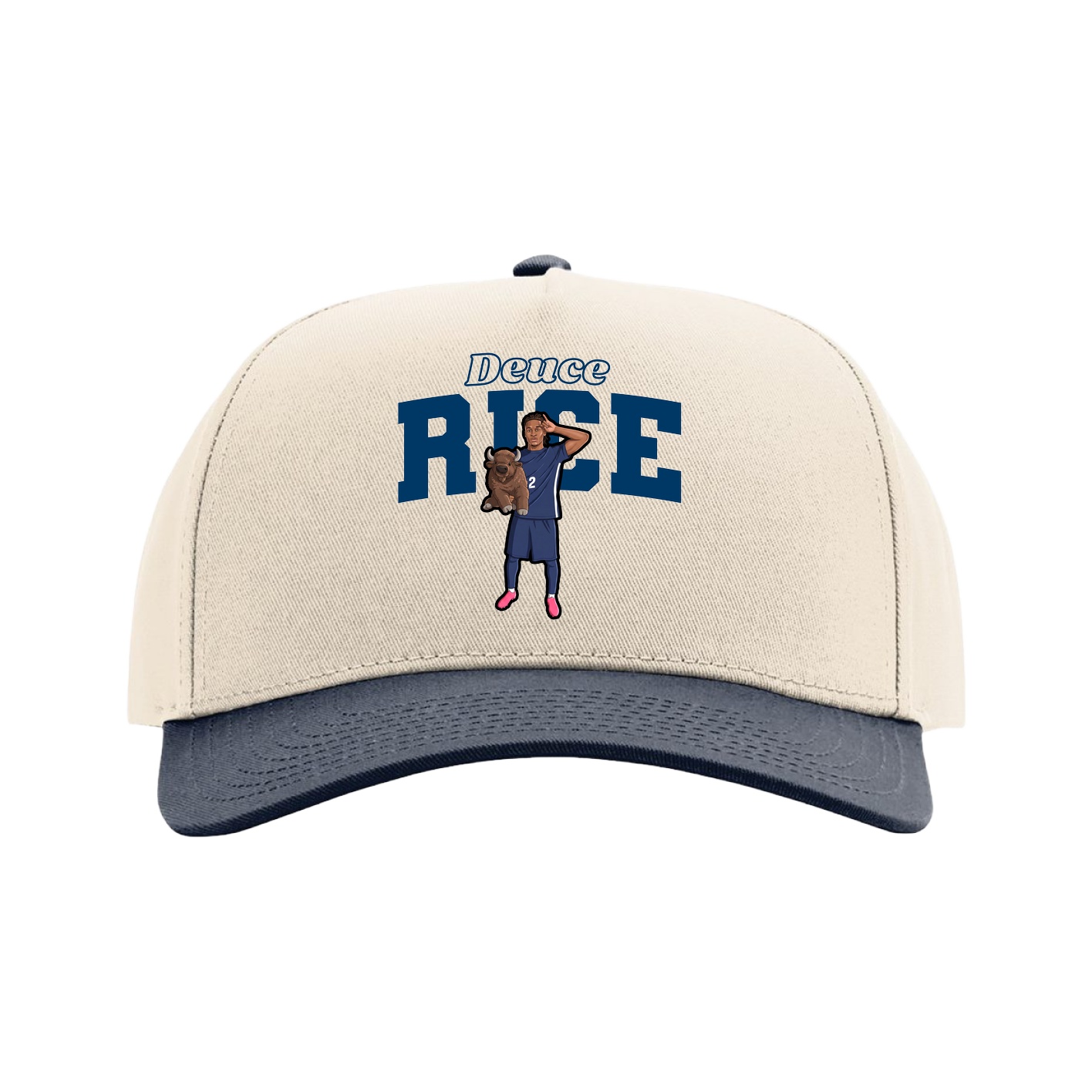 Full Fabric Five-Panel Champ Cap — Name Arch in Cream/Navy
