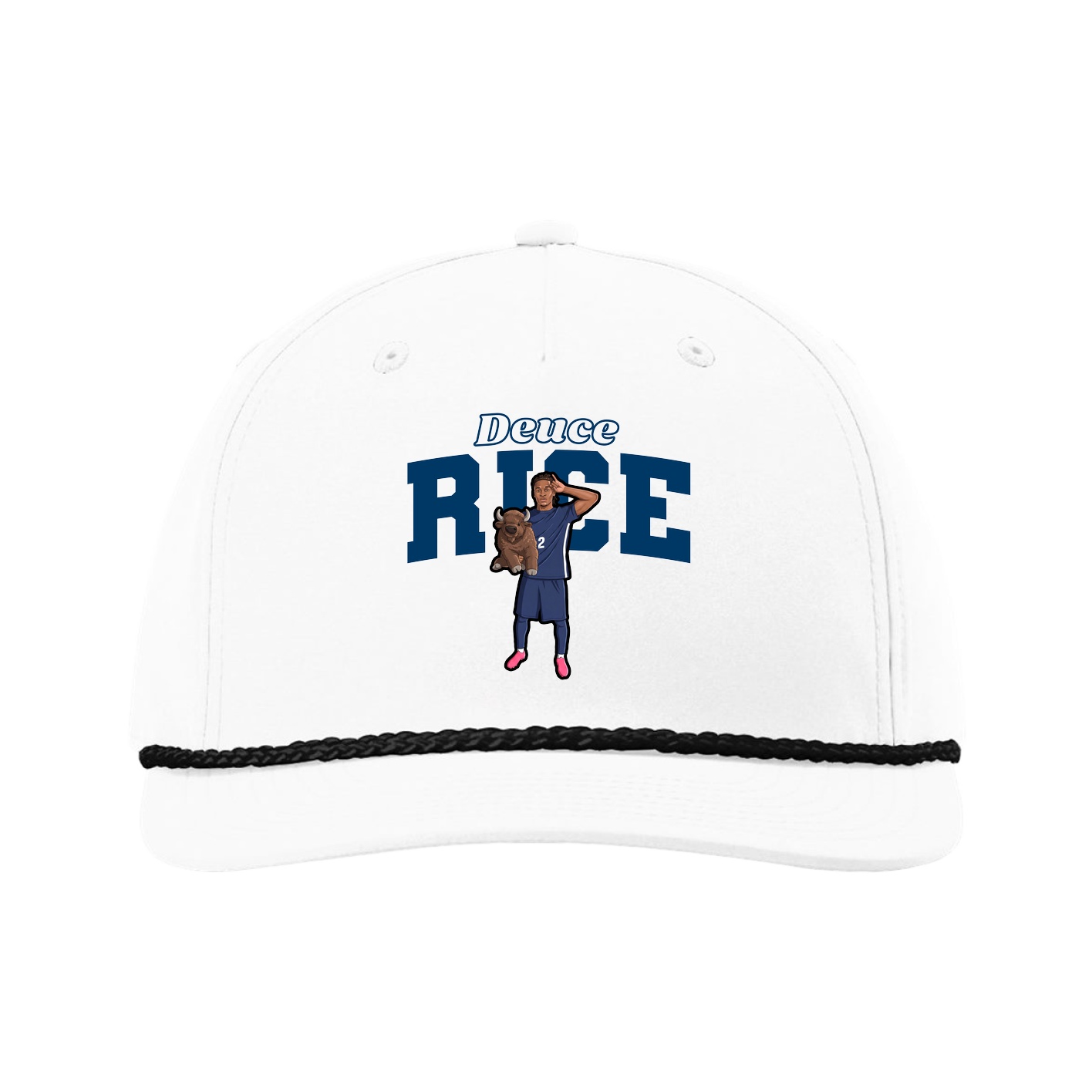 Five-Panel Classic Rope Cap — Name Arch in White