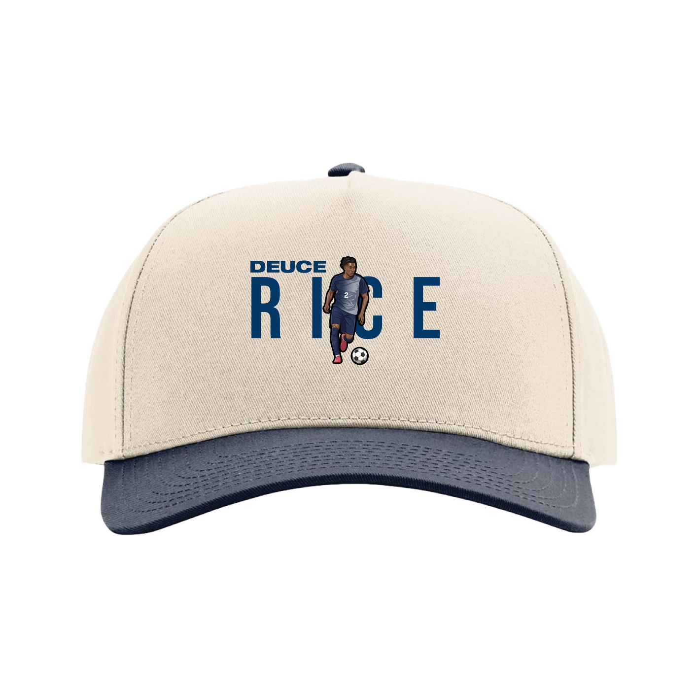 Full Fabric Five-Panel Champ Cap — Player Name in Cream/Navy