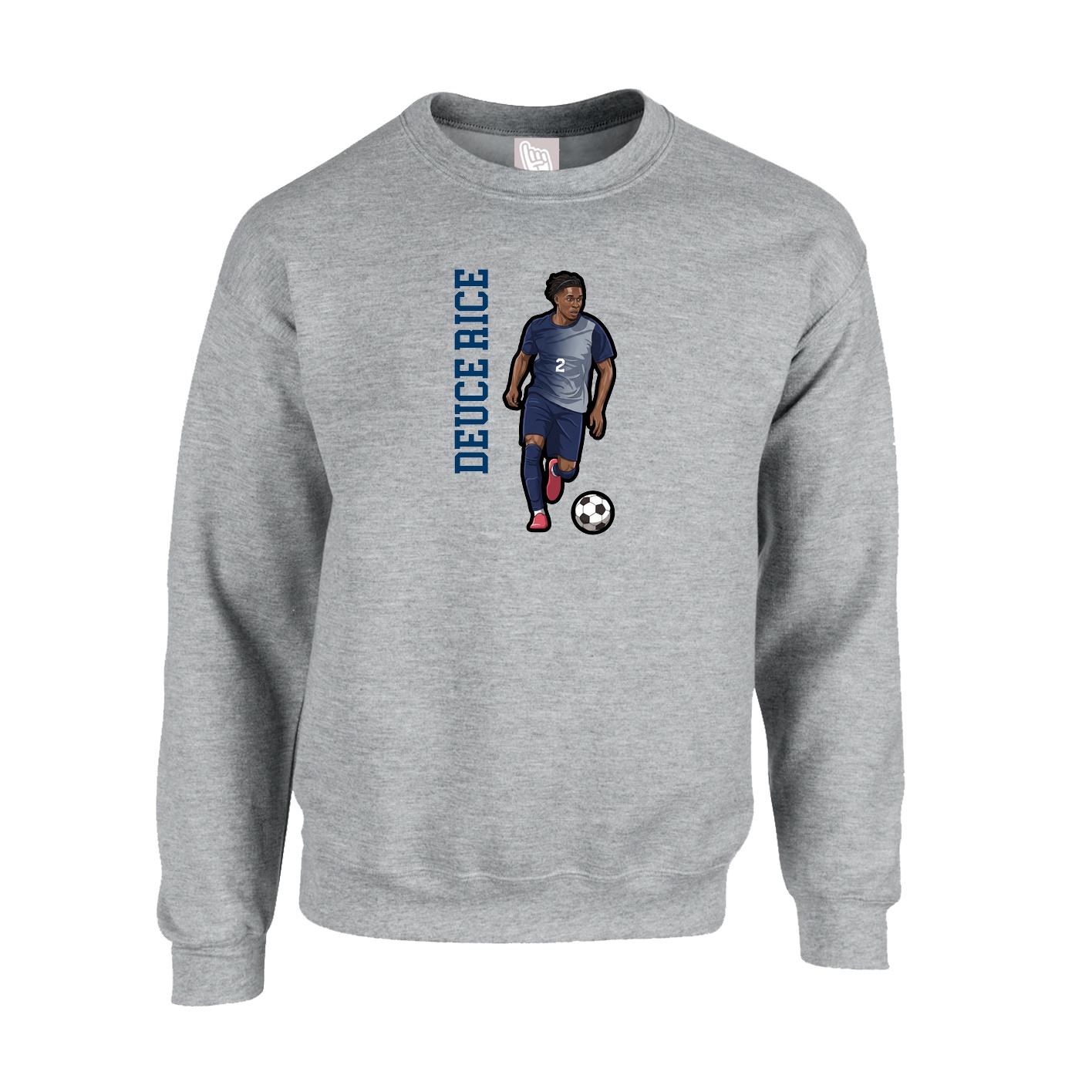 Fleece Crew — Name Vertical in Grey