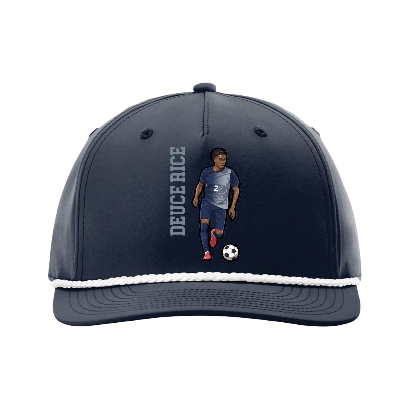 Five-Panel Classic Rope Cap — Name Vertical in Navy