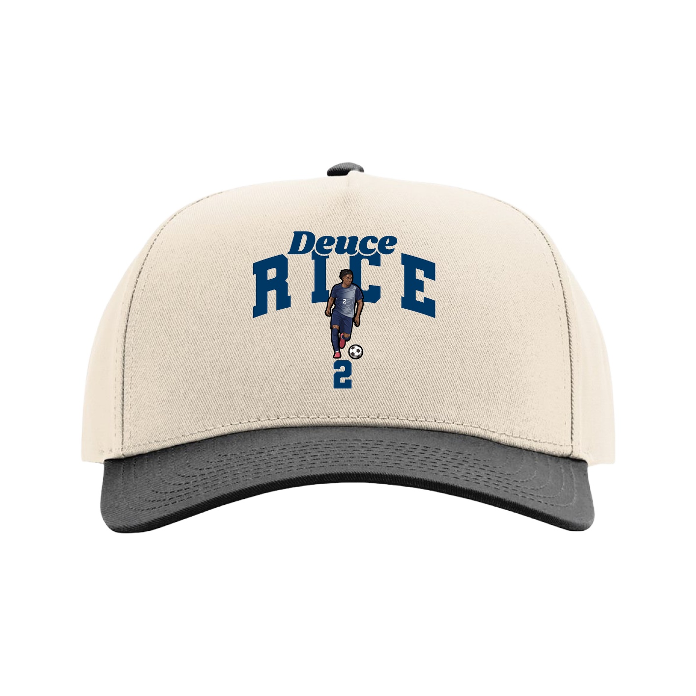Full Fabric Five-Panel Champ Cap — Signature Arch in Cream/Black