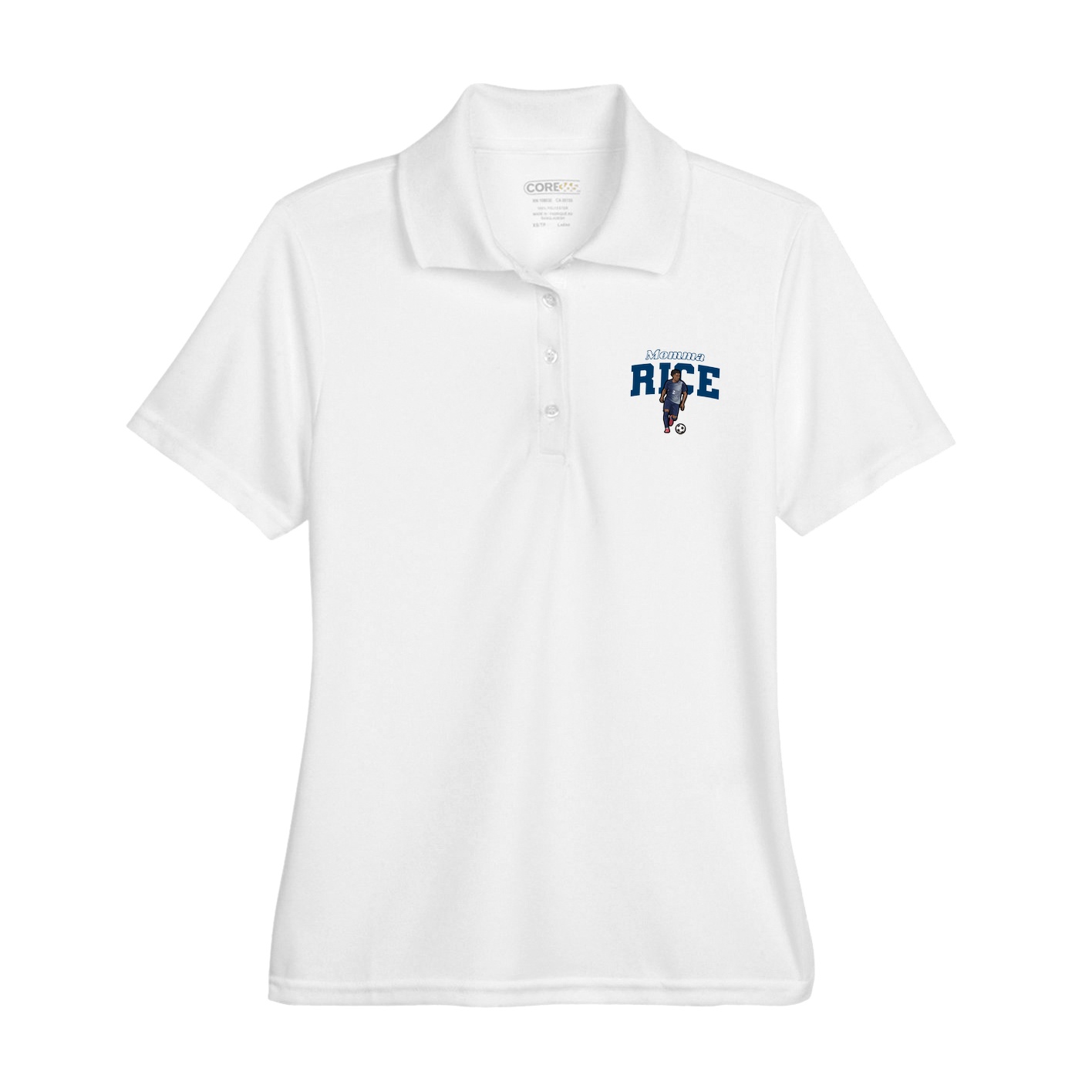 Womens Performance Polo — Mothers Day Block in White