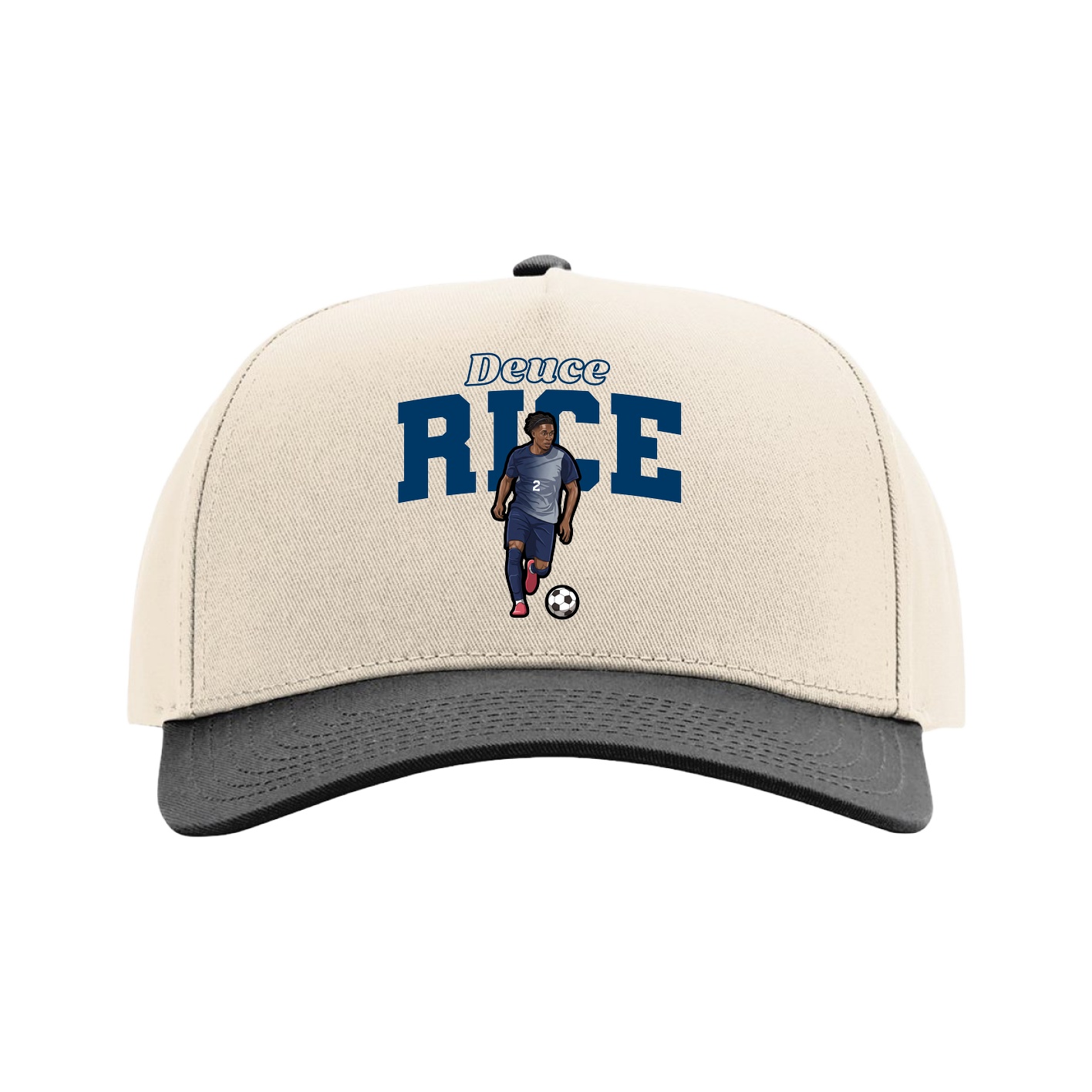 Full Fabric Five-Panel Champ Cap — Name Arch in Cream/Black