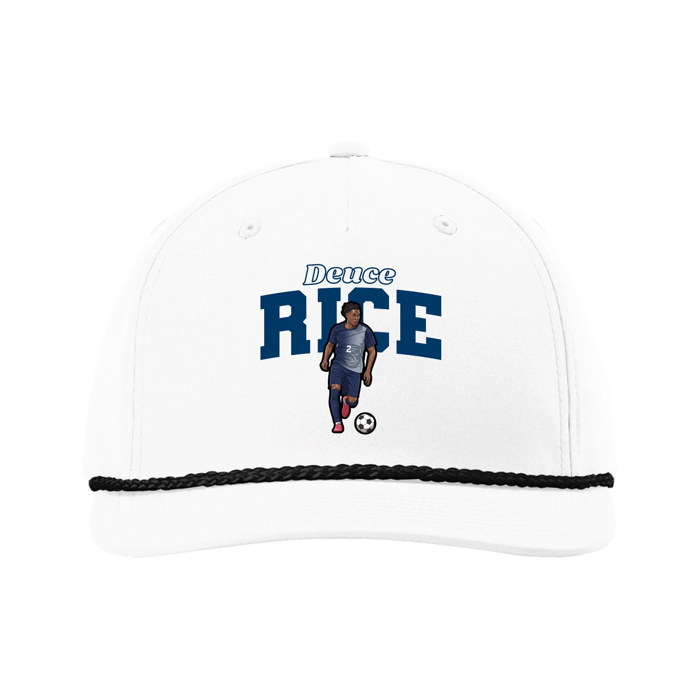 Five-Panel Classic Rope Cap — Name Arch in White