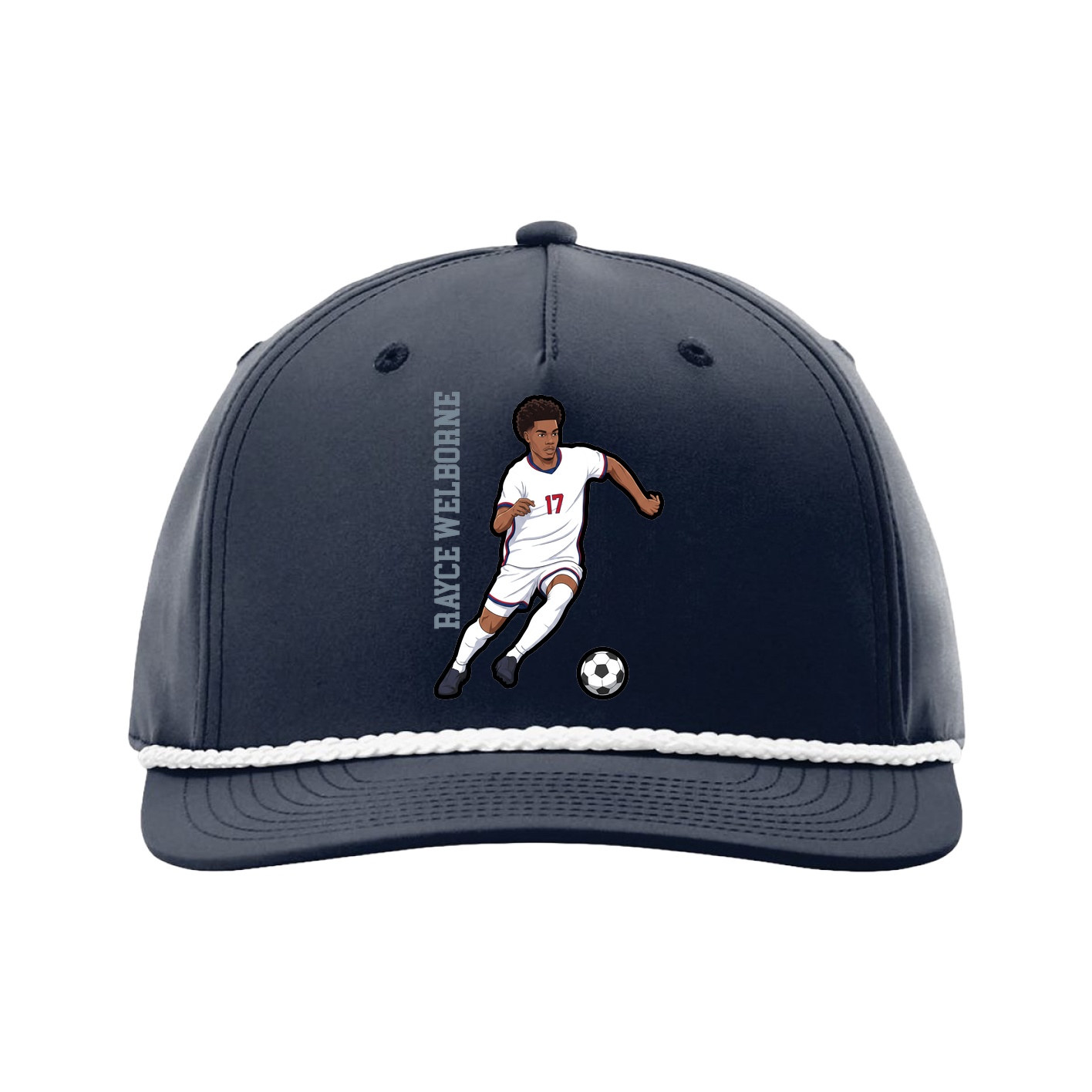 Five-Panel Classic Rope Cap — Name Vertical in Navy