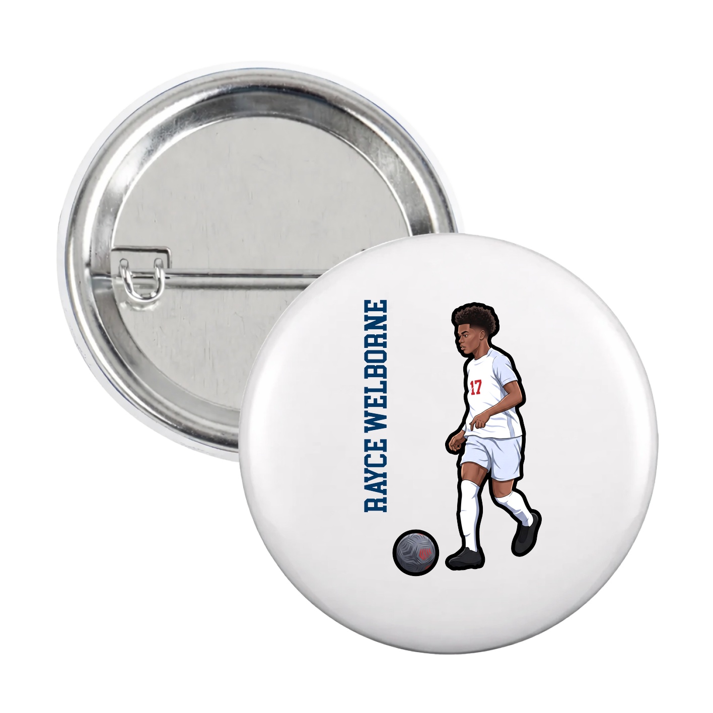 Game Day Button — Name Vertical in White