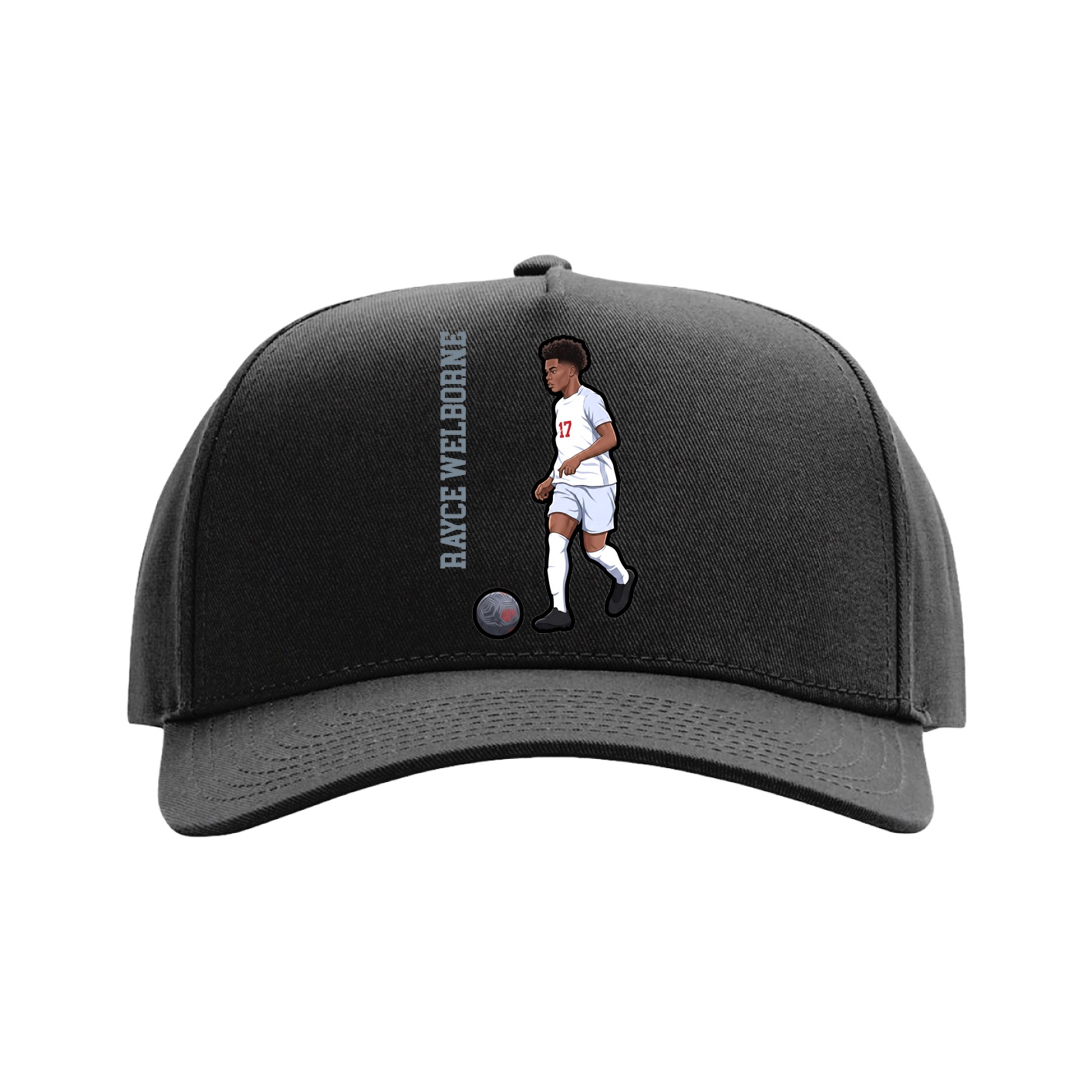 Full Fabric Five-Panel Champ Cap — Name Vertical in Black
