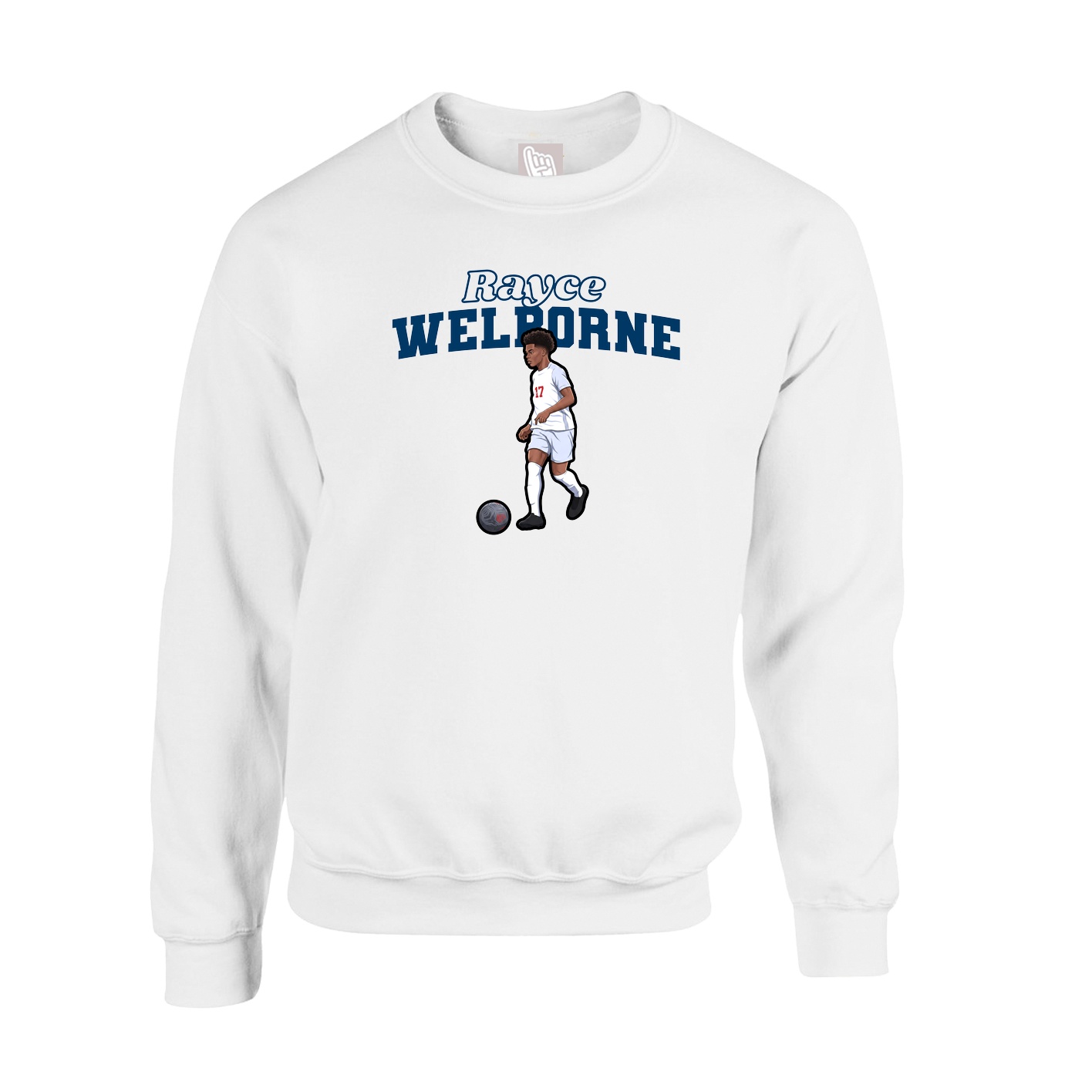 Fleece Crew — Name Arch in White
