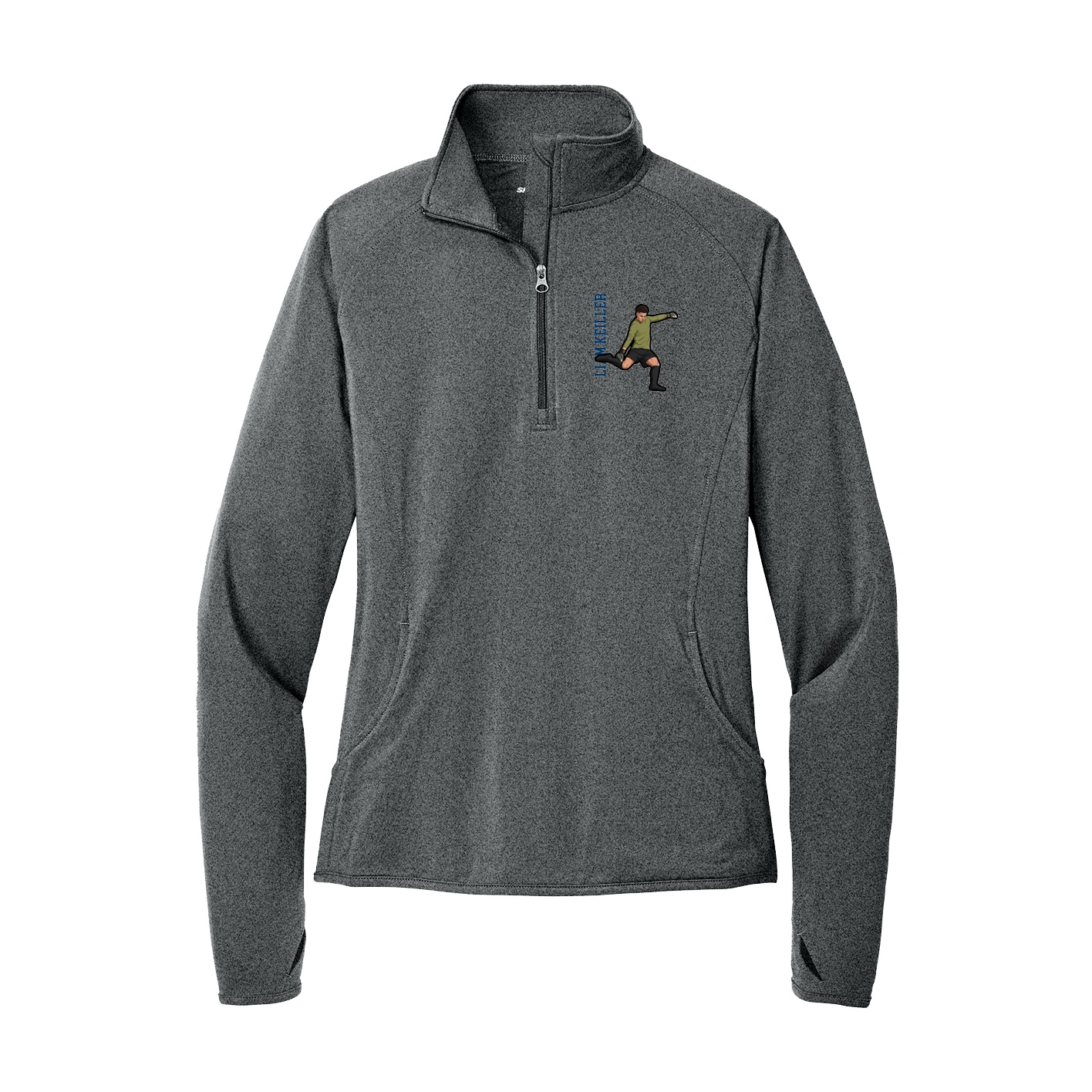 Women's Q-Zip Pullover — Name Vertical in Grey