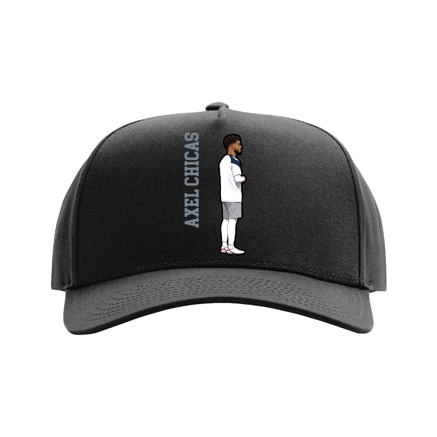 Full Fabric Five-Panel Champ Cap — Name Vertical in Black