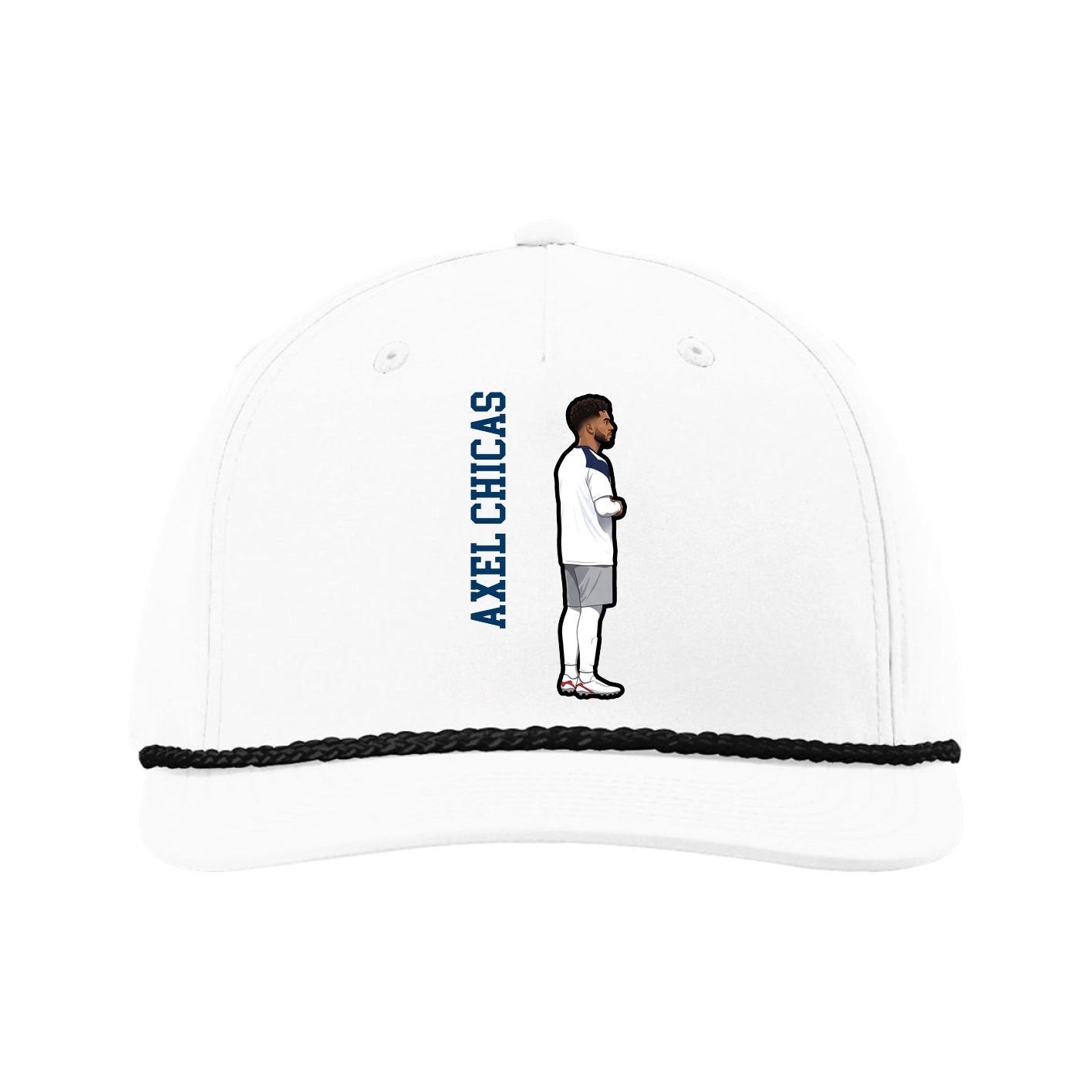Five-Panel Classic Rope Cap — Name Vertical in White