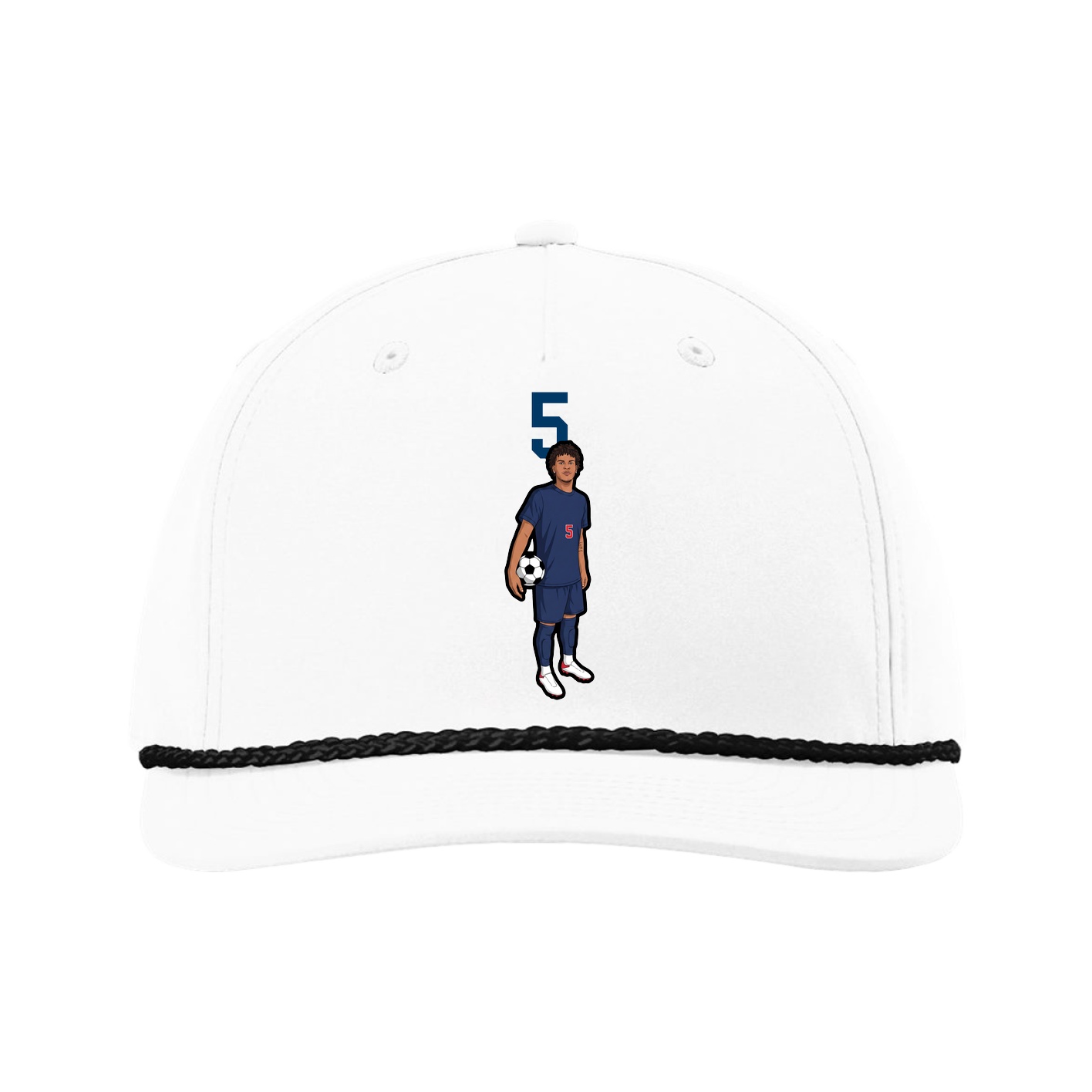 Five-Panel Classic Rope Cap — Number Top in White