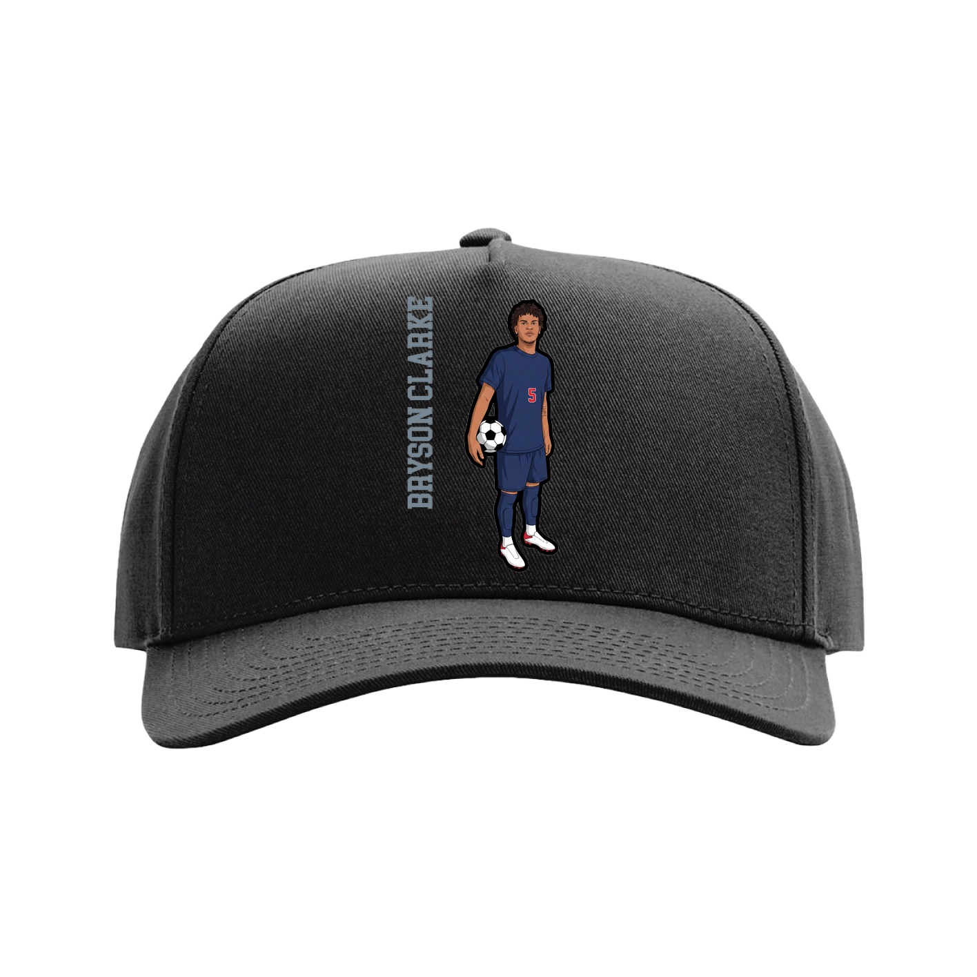 Full Fabric Five-Panel Champ Cap — Name Vertical in Black