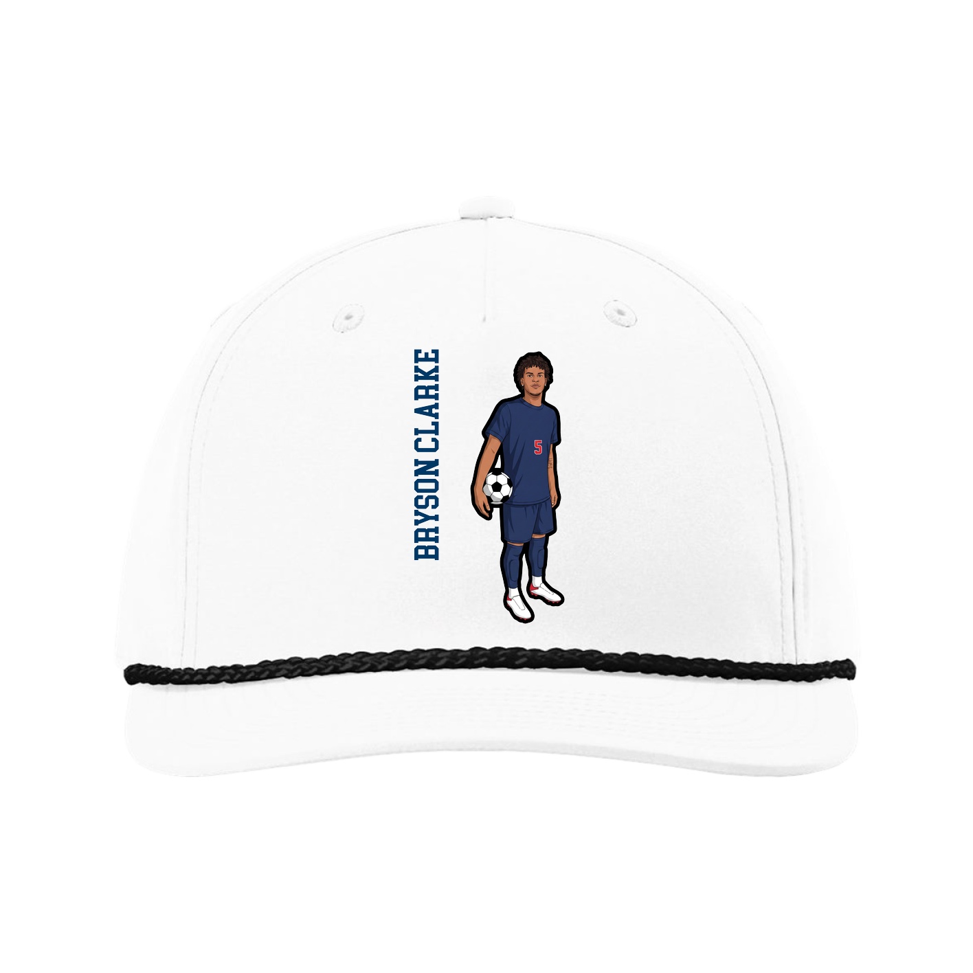 Five-Panel Classic Rope Cap — Name Vertical in White