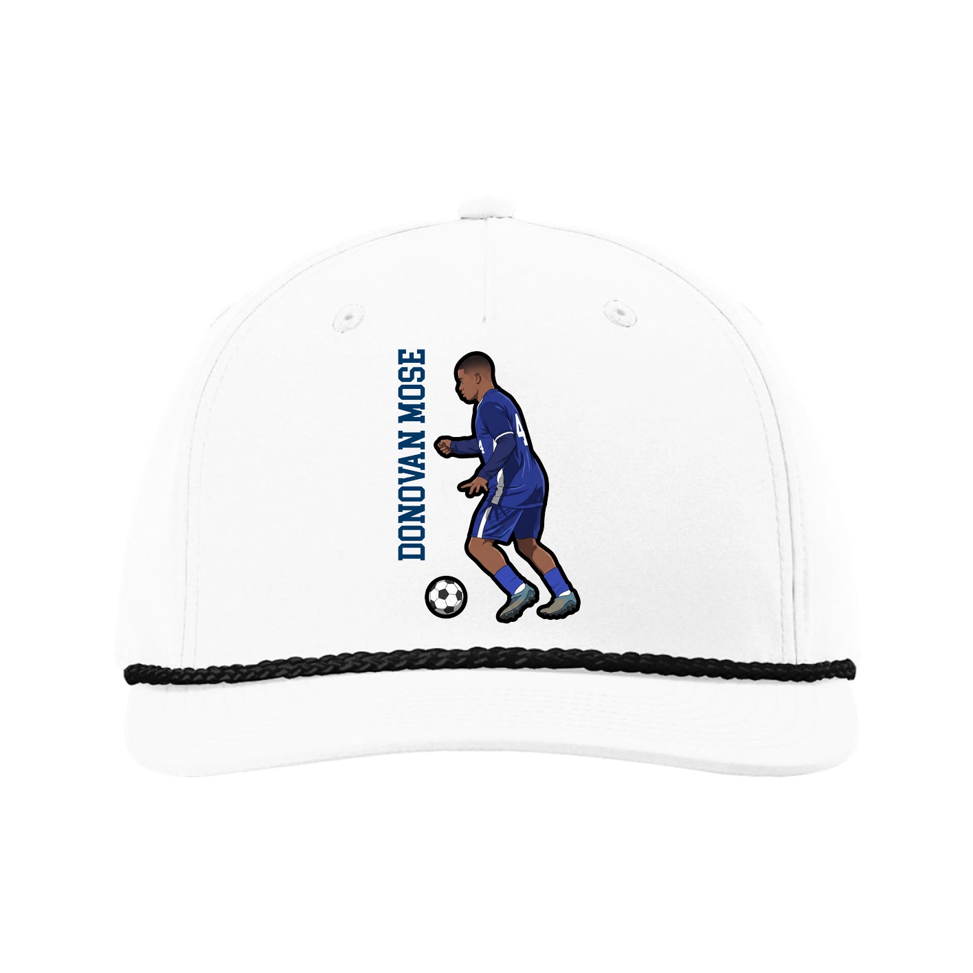 Five-Panel Classic Rope Cap — Name Vertical in White