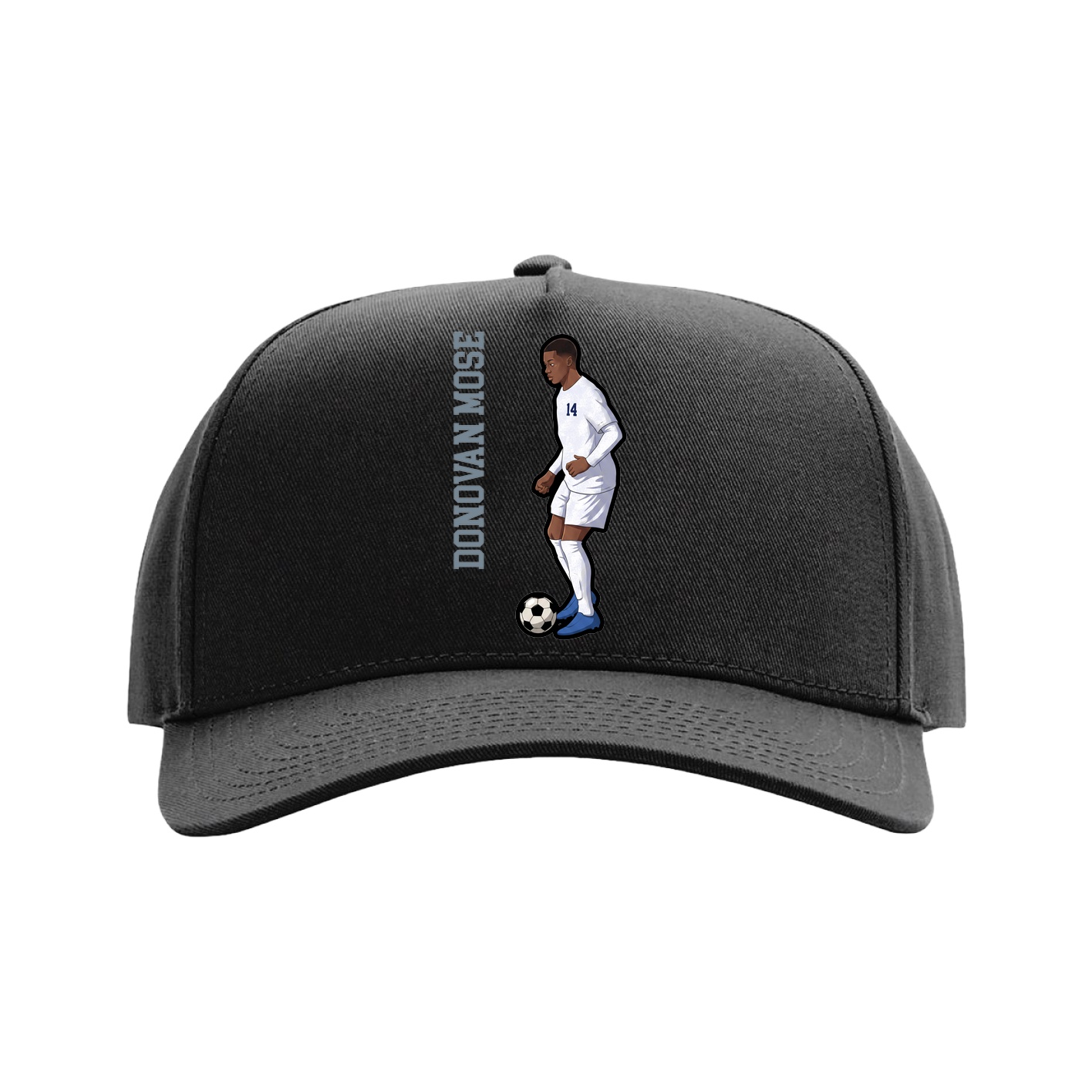 Full Fabric Five-Panel Champ Cap — Name Vertical in Black
