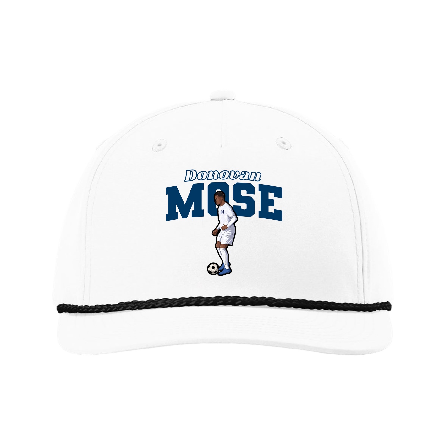 Five-Panel Classic Rope Cap — Name Arch in White