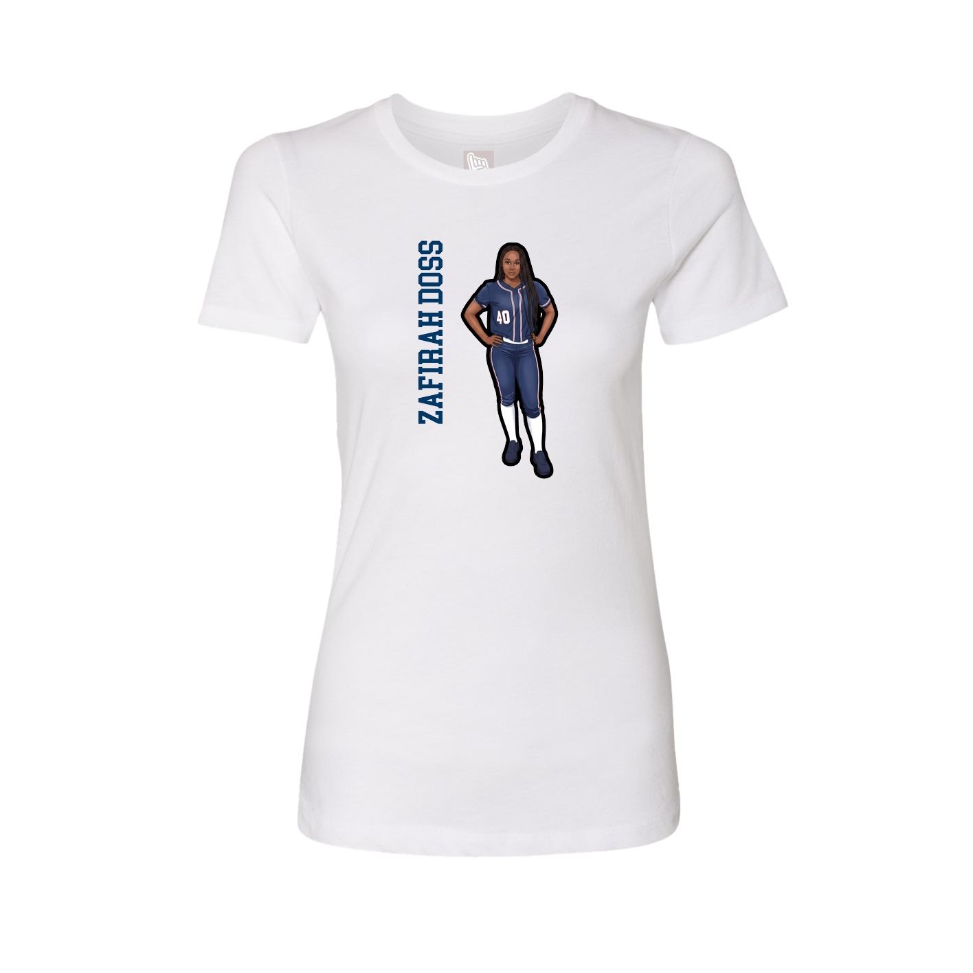 Womens Tee — Name Vertical in White