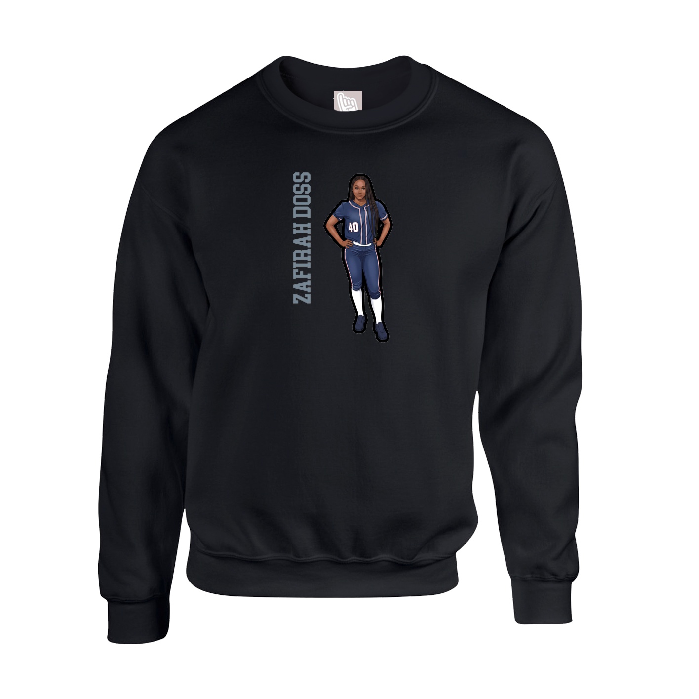 Fleece Crew — Name Vertical in Black