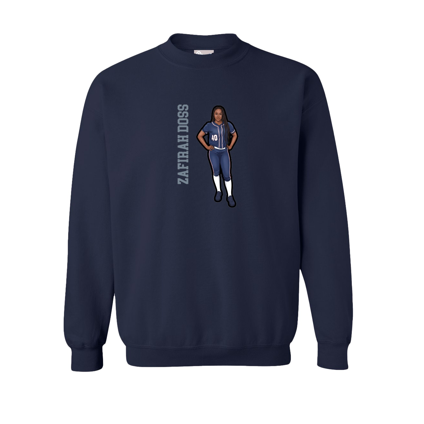 Fleece Crew — Name Vertical in Navy