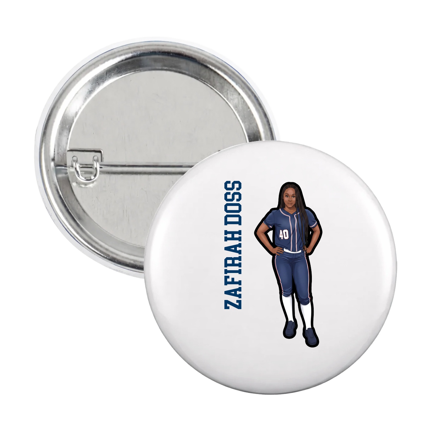 Game Day Button — Name Vertical in White