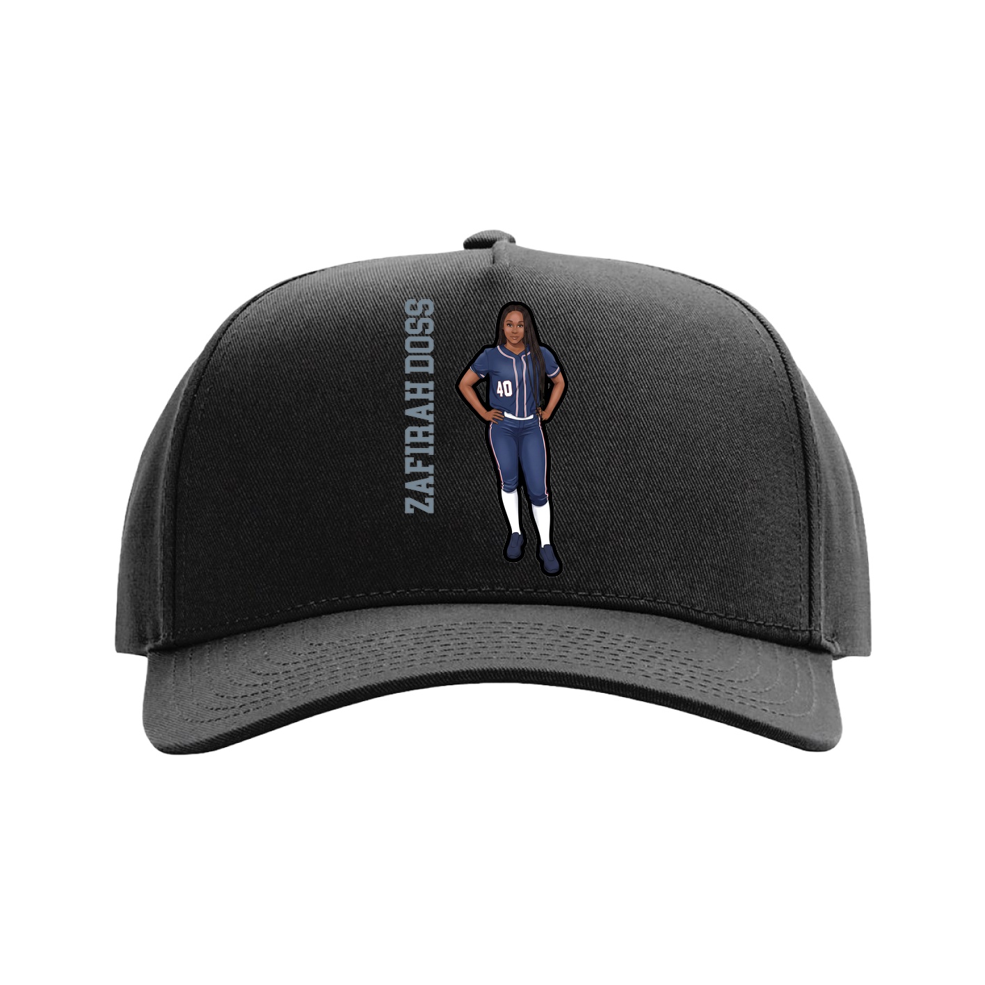 Full Fabric Five-Panel Champ Cap — Name Vertical in Black