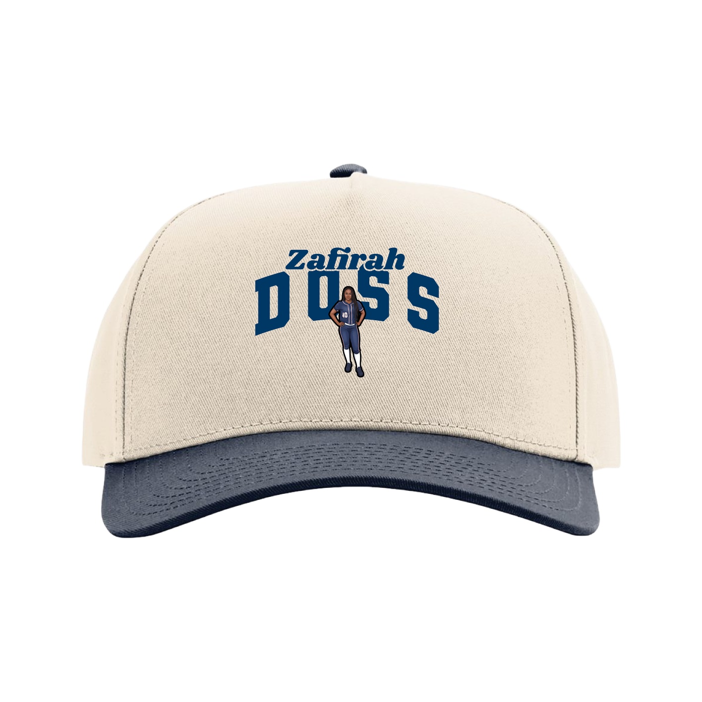 Full Fabric Five-Panel Champ Cap — Signature Arch in Cream/Navy