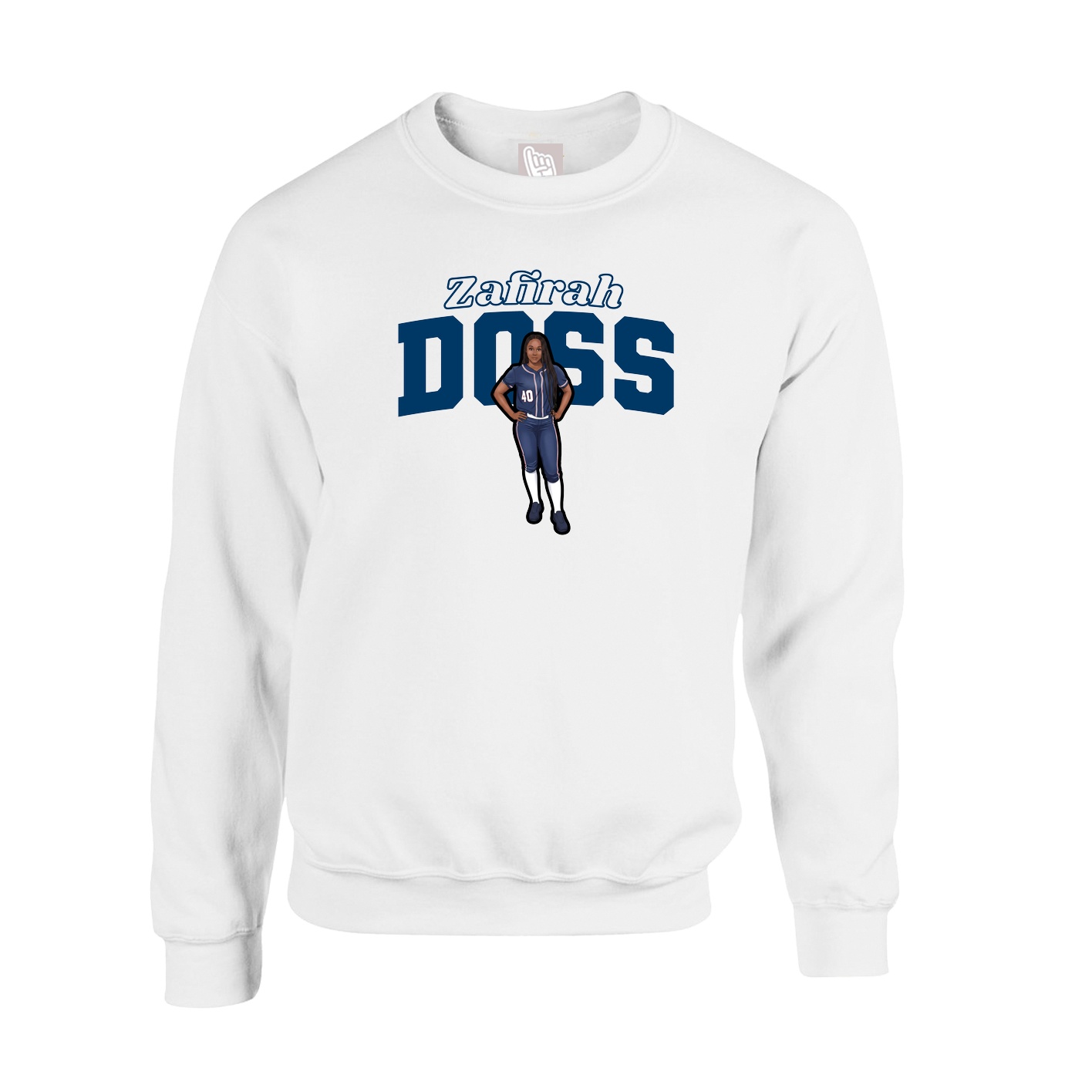 Fleece Crew — Name Arch in White