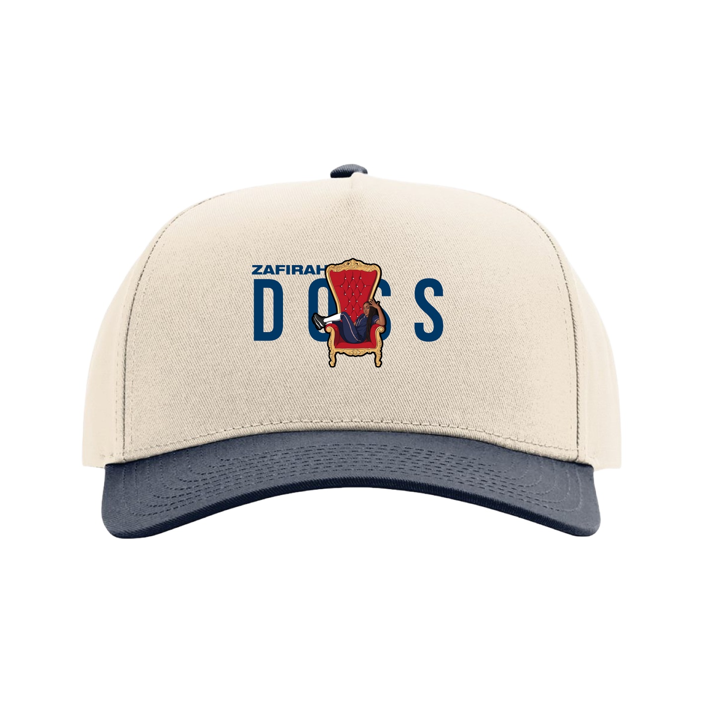 Full Fabric Five-Panel Champ Cap — Player Name in Cream/Navy