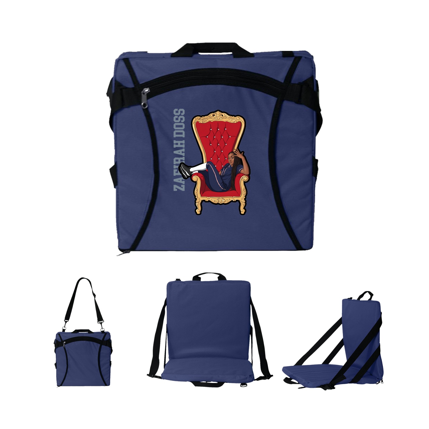Folding Stadium Seat — Name Vertical in Navy