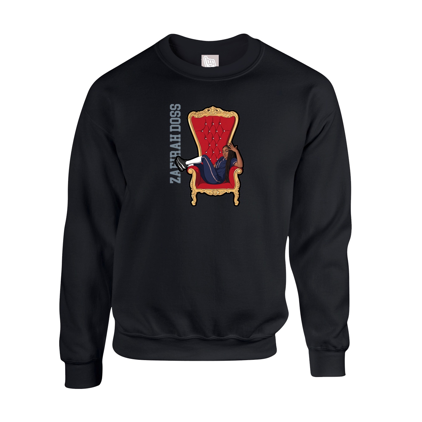 Fleece Crew — Name Vertical in Black