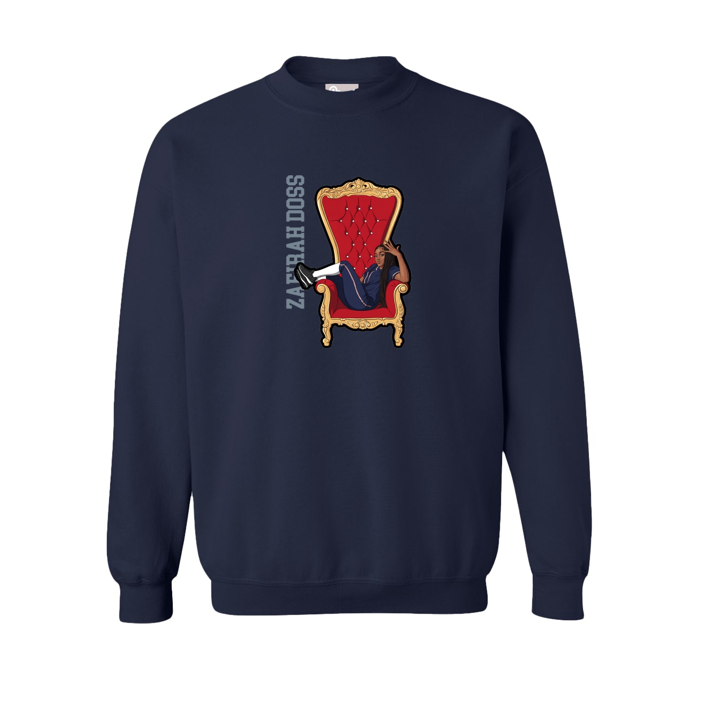 Fleece Crew — Name Vertical in Navy