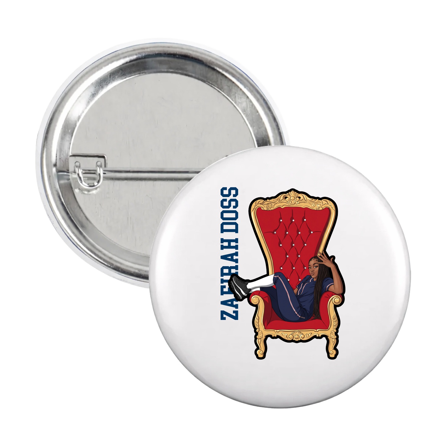 Game Day Button — Name Vertical in White