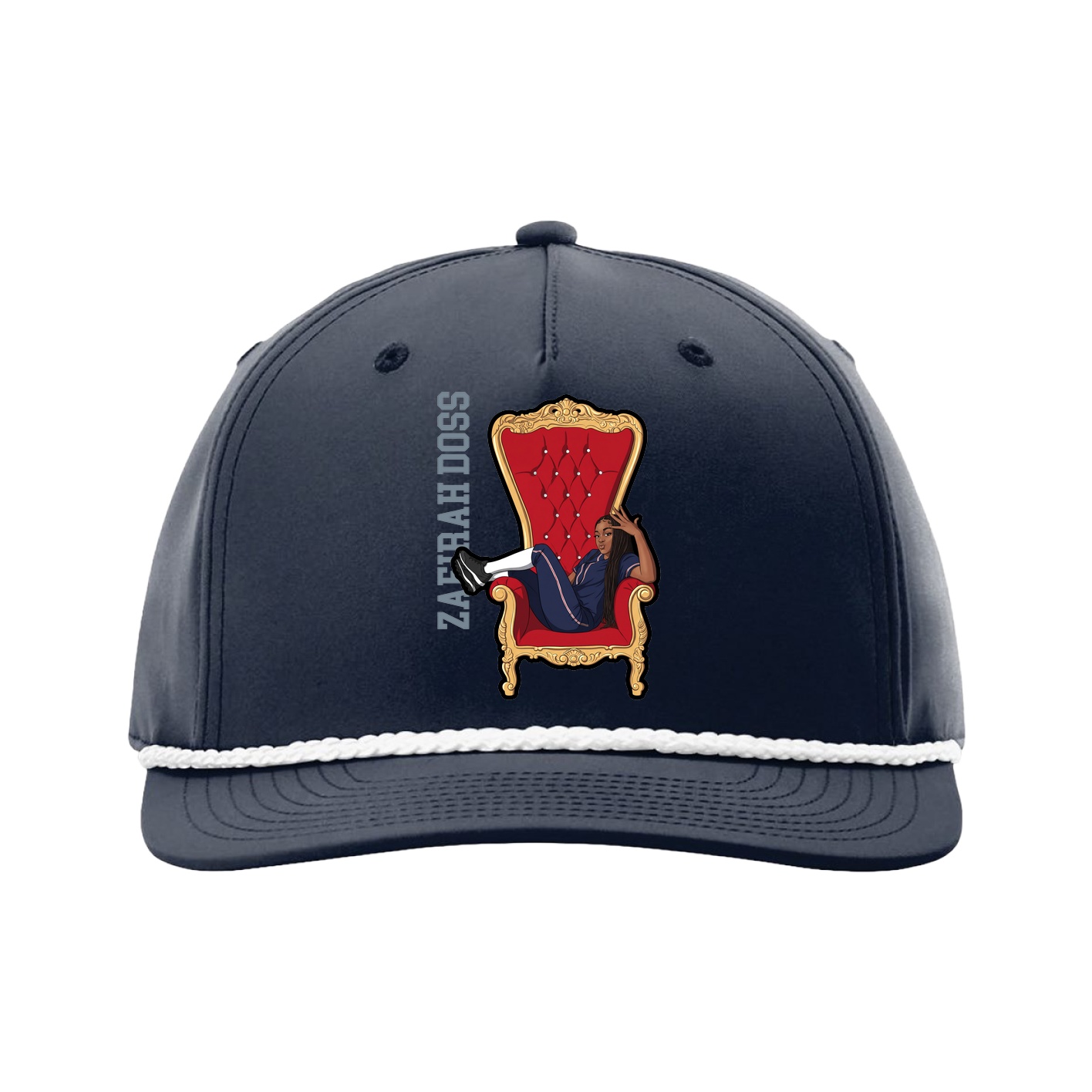 Five-Panel Classic Rope Cap — Name Vertical in Navy