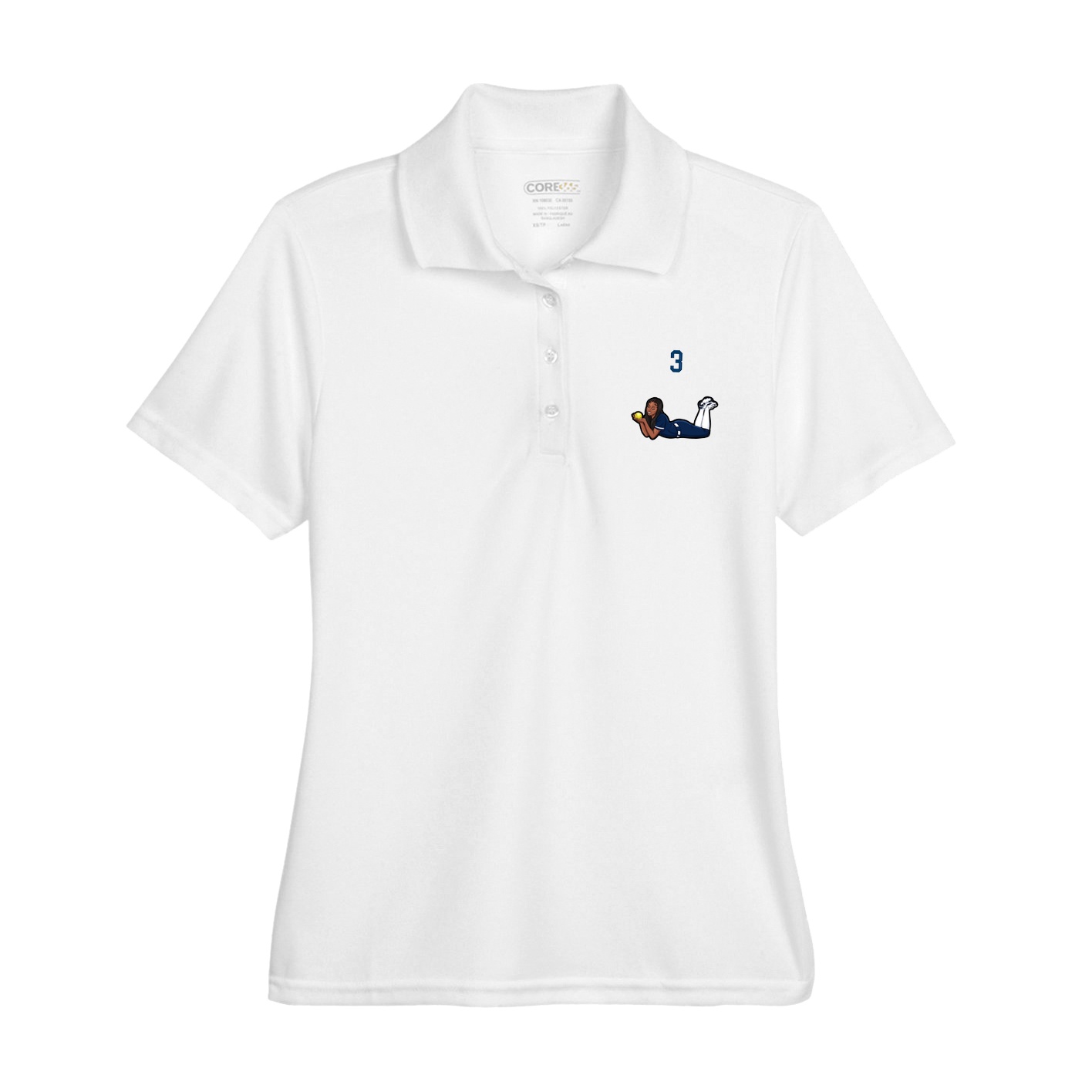 Womens Performance Polo — Number Top in White