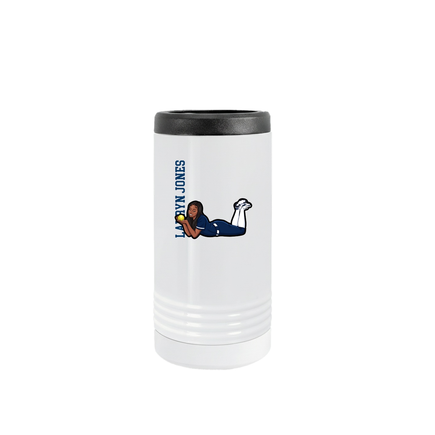 Slim Beverage Holder — Name Vertical in White