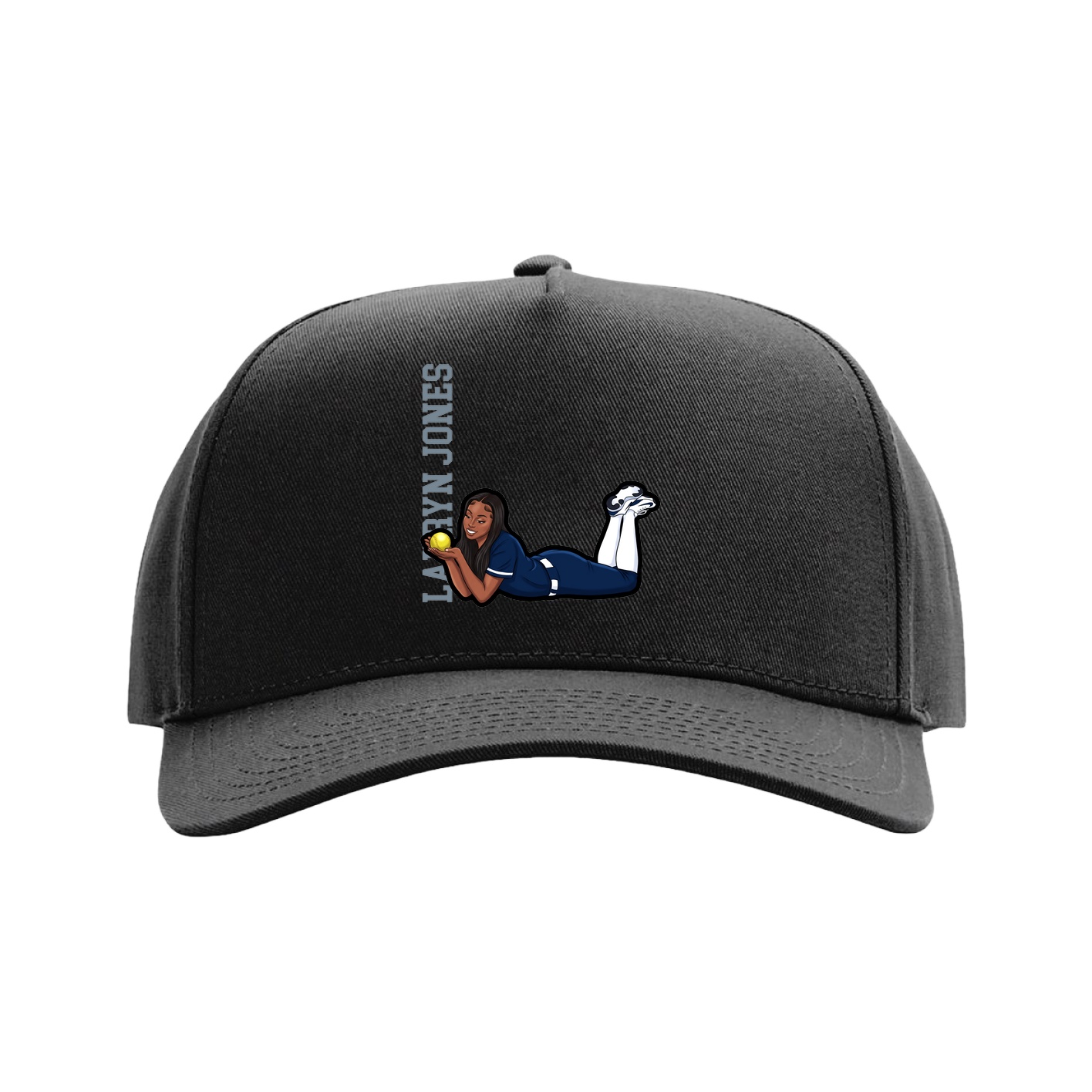 Full Fabric Five-Panel Champ Cap — Name Vertical in Black