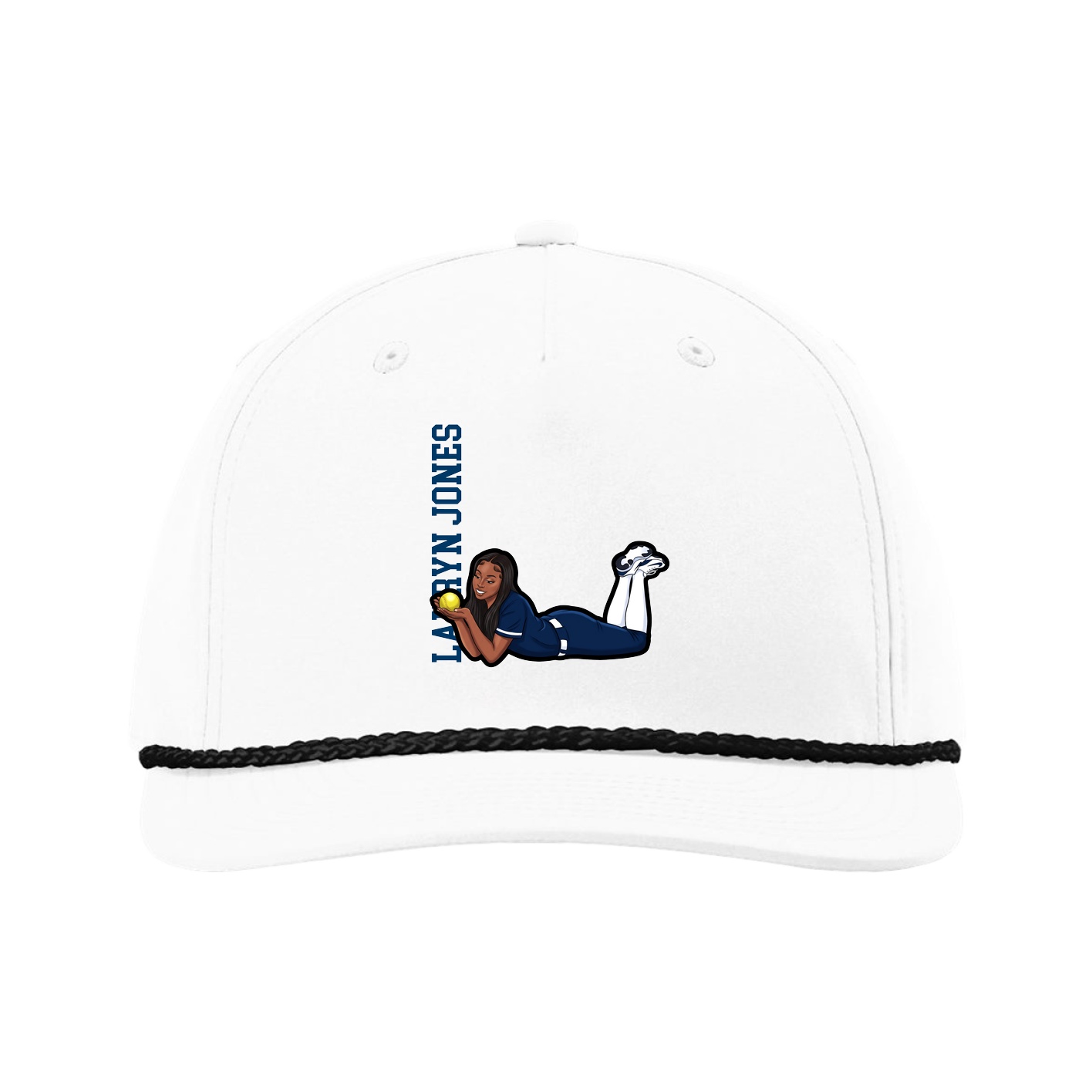 Five-Panel Classic Rope Cap — Name Vertical in White