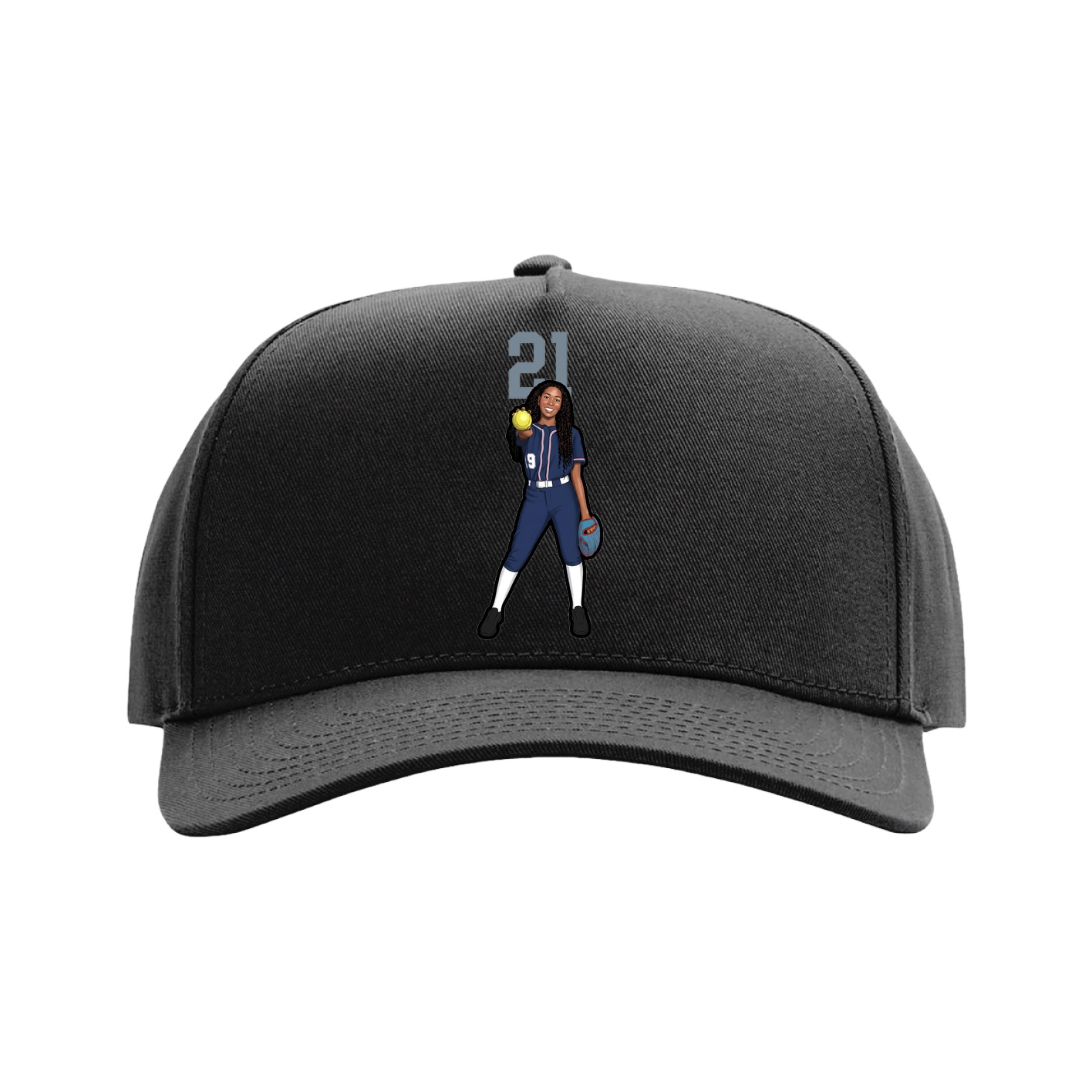 Full Fabric Five-Panel Champ Cap — Number Top in Black