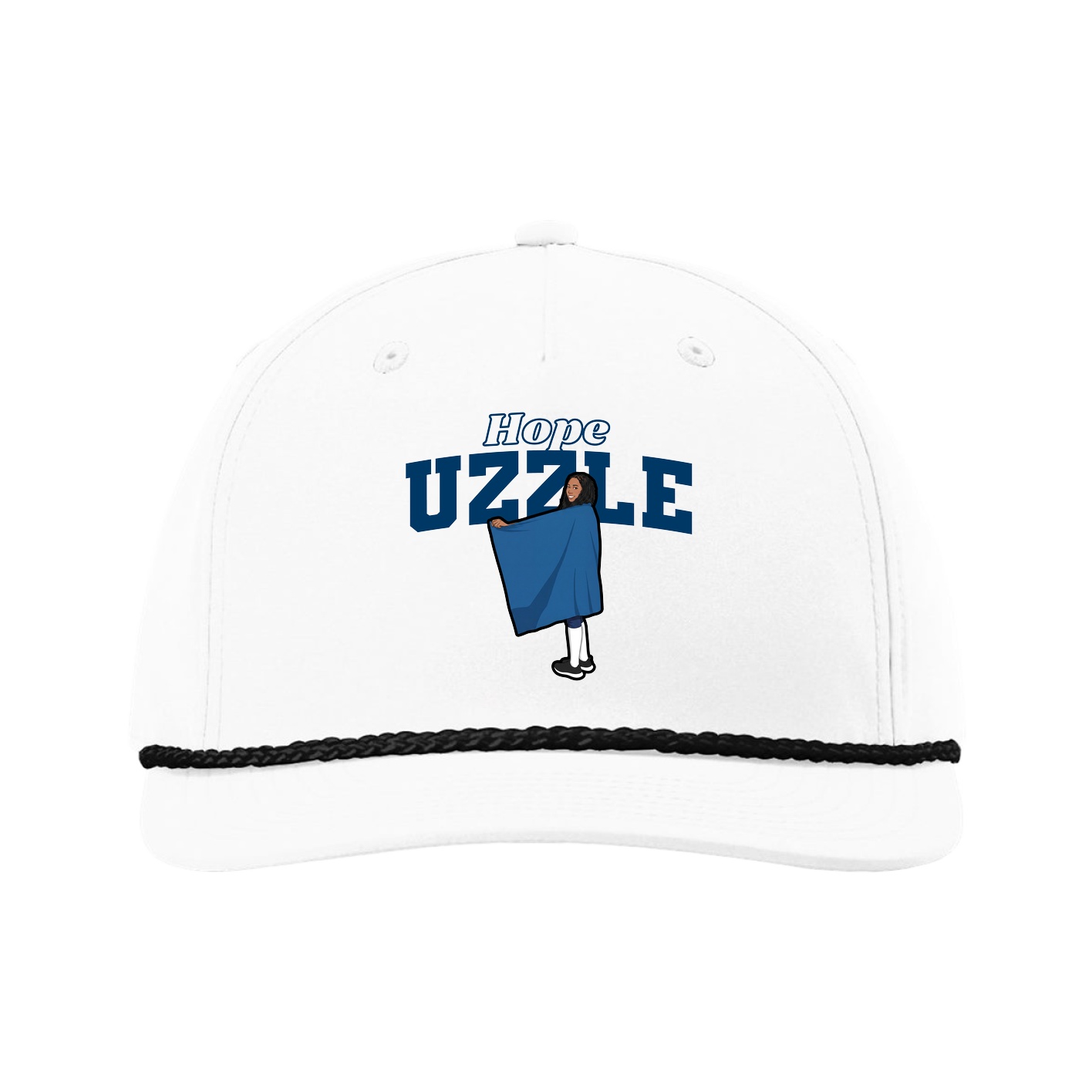 Five-Panel Classic Rope Cap — Name Arch in White