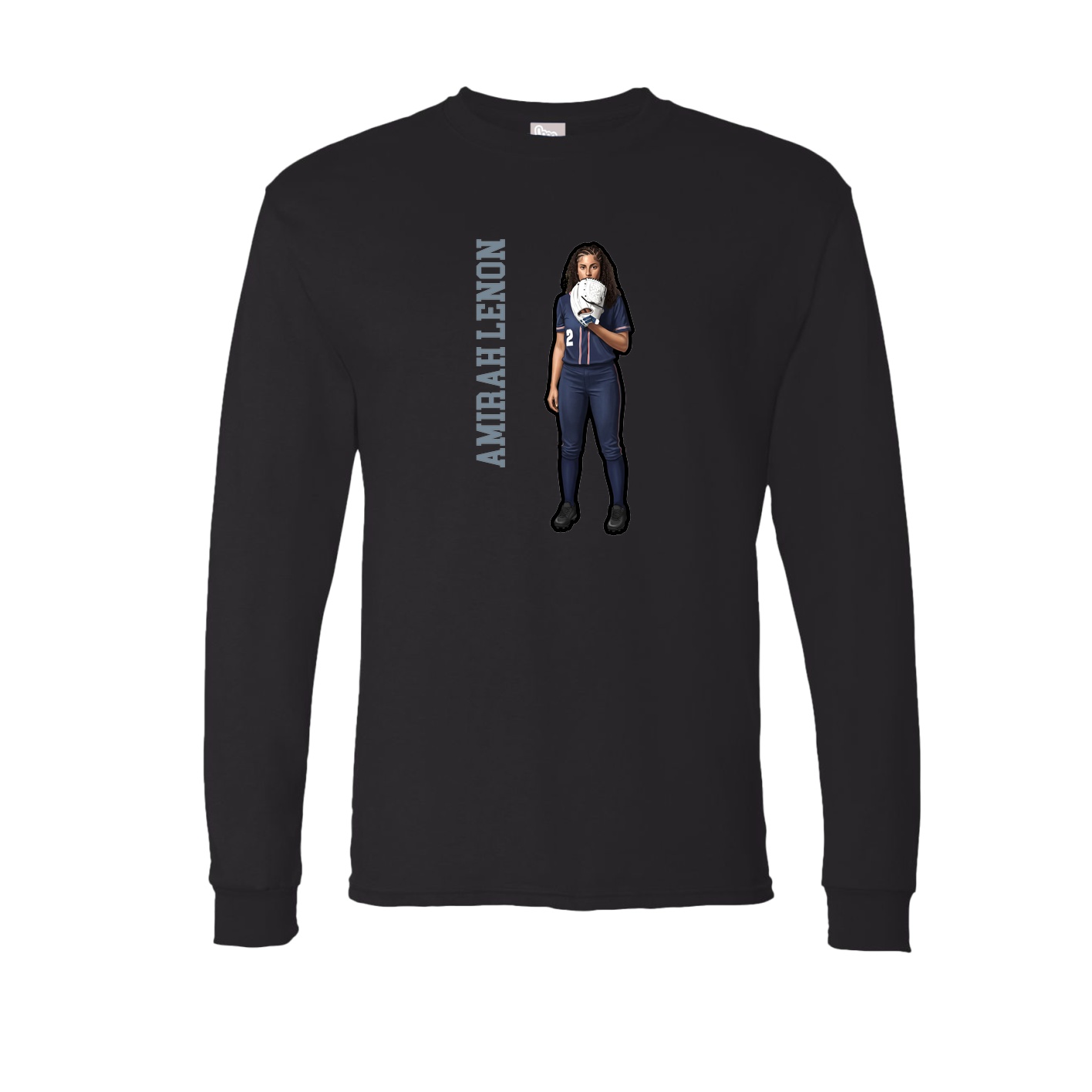 Long Sleeve Tee — Name Vertical in Black