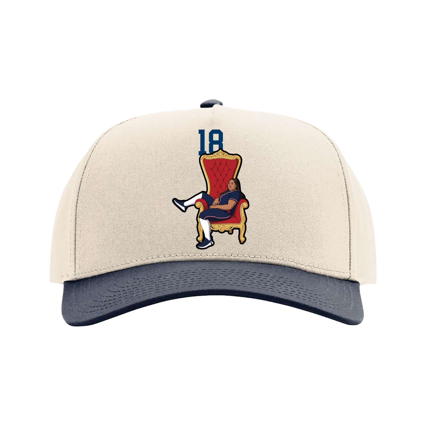 Full Fabric Five-Panel Champ Cap — Number Top in Cream/Navy