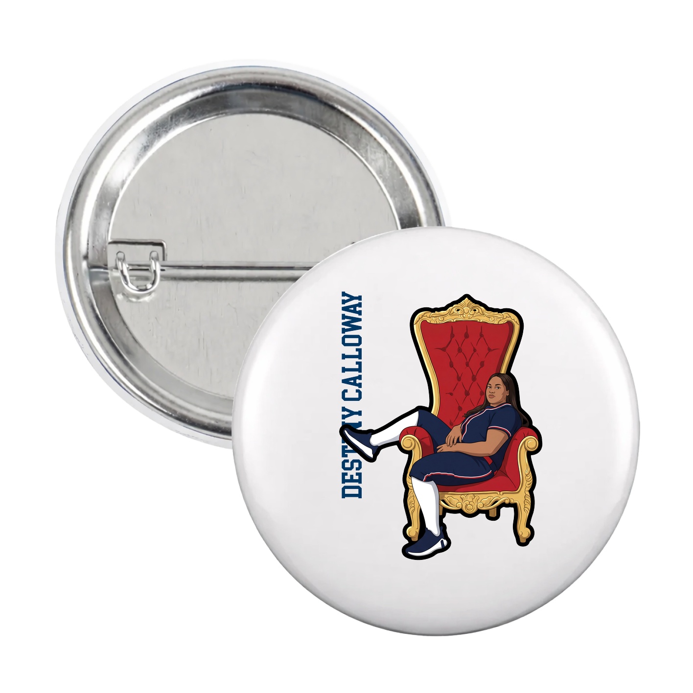Game Day Button — Name Vertical in White