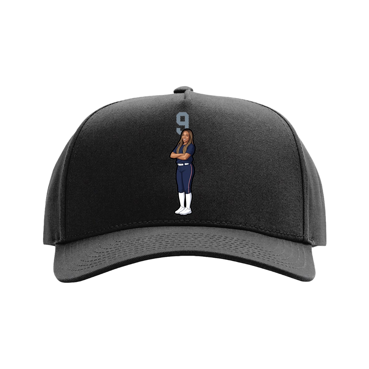 Full Fabric Five-Panel Champ Cap — Number Top in Black