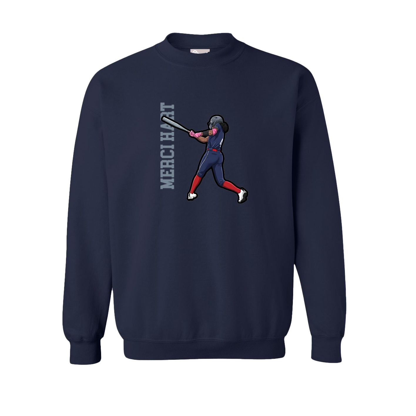 Fleece Crew — Name Vertical in Navy