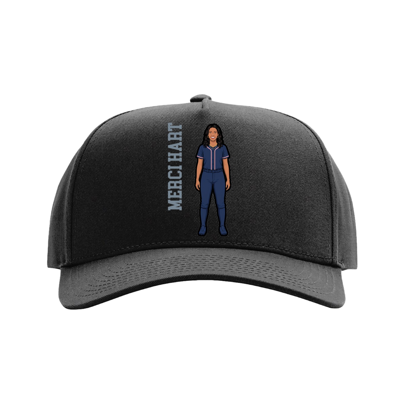 Full Fabric Five-Panel Champ Cap — Name Vertical in Black