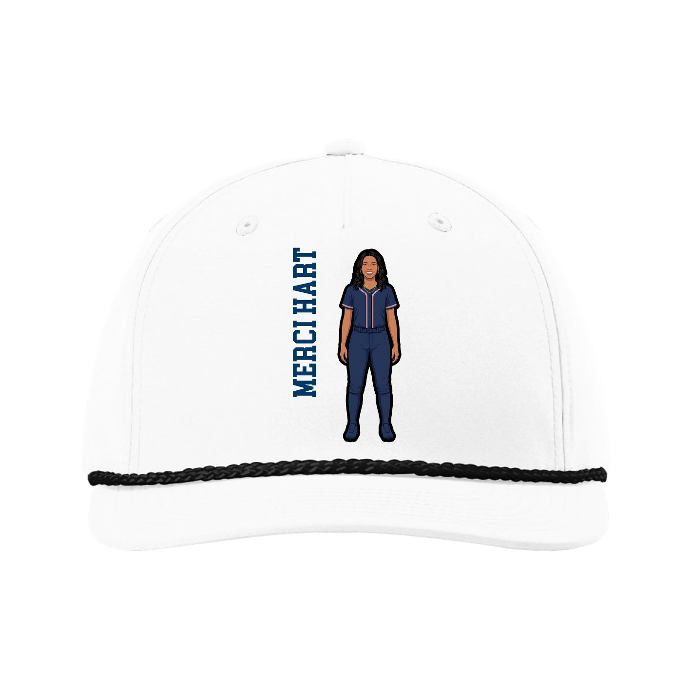 Five-Panel Classic Rope Cap — Name Vertical in White